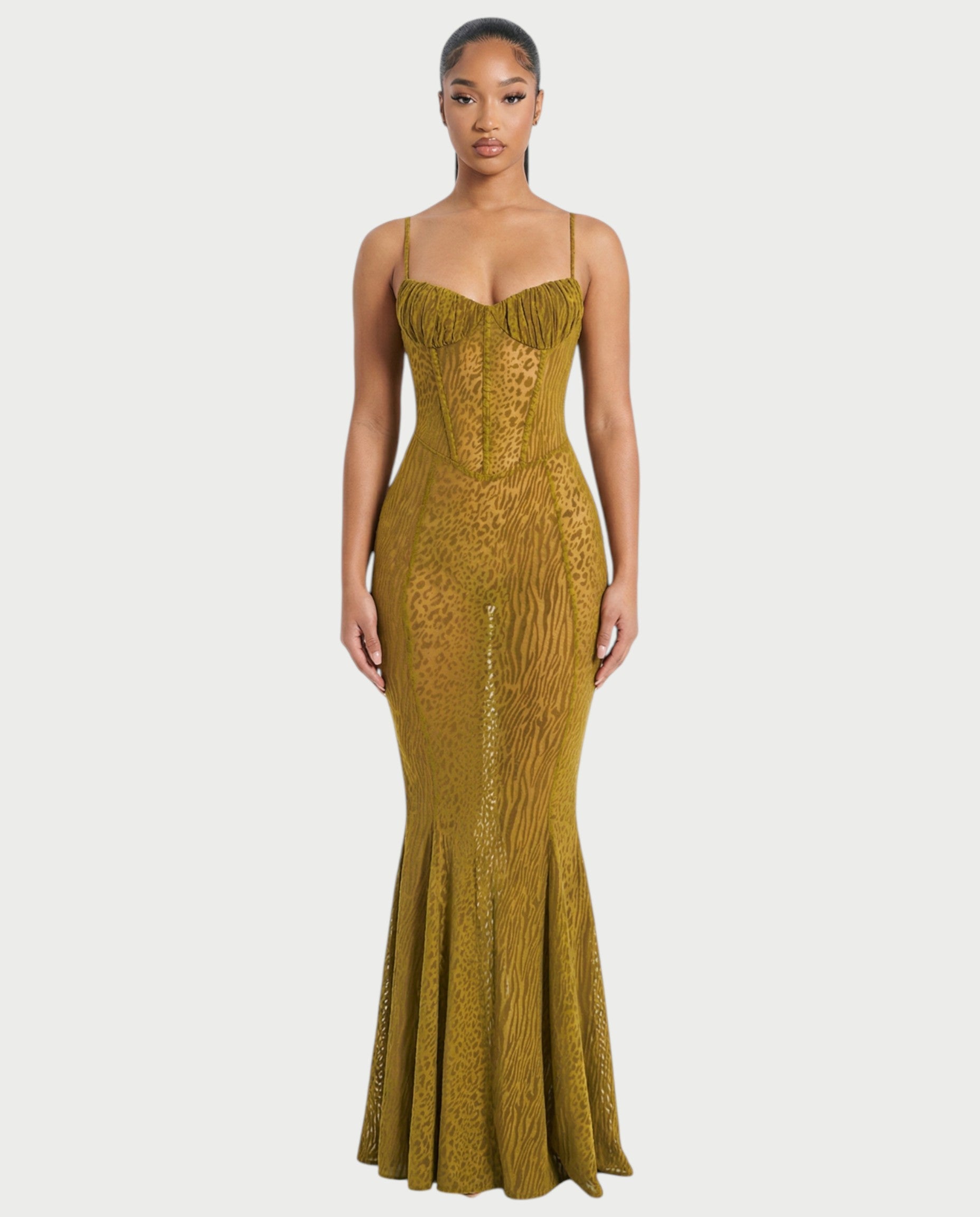 CECIL Corset Leopard Mesh Mermaid Maxi Dress