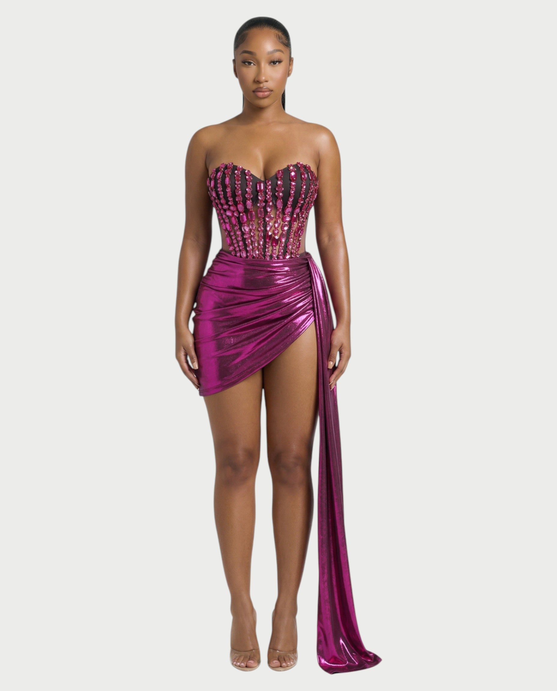CAPRISE Gemstone Jeweled Corset Mini Dress