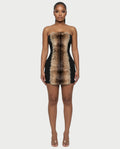 MINAYA Brown Faux-Fur Bodycon Mini Dress