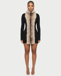 ZAYAH Long Sleeve Faux-Fur Bodycon Mini Dress