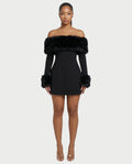 NIRAYA Off-Shoulder Faux Fur Trim Mini Dress