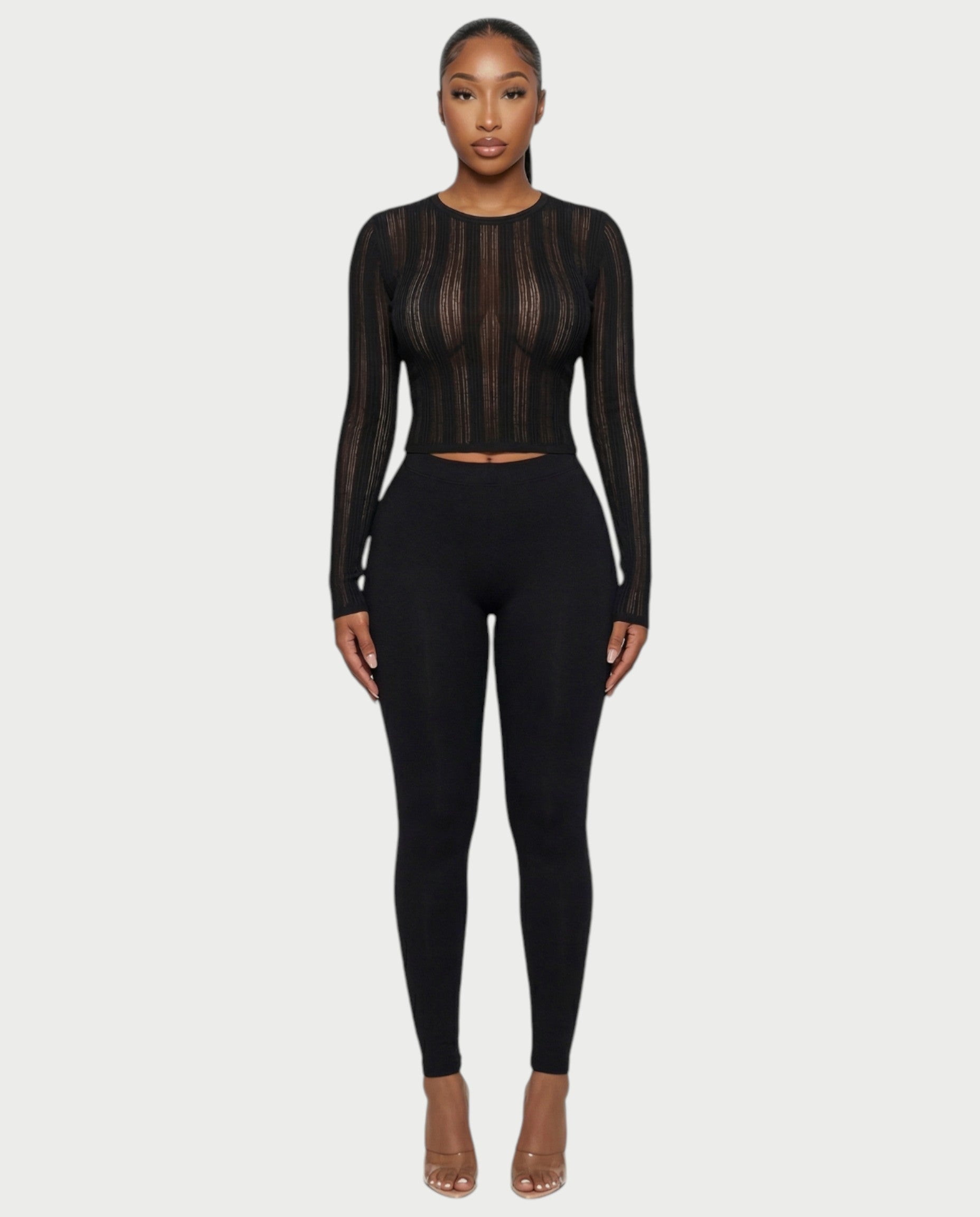 ZADIE Sheer Ribbed Knit Long Sleeve Top