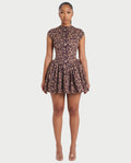 RIVANA Open-Back Leopard Flare Mini Dress