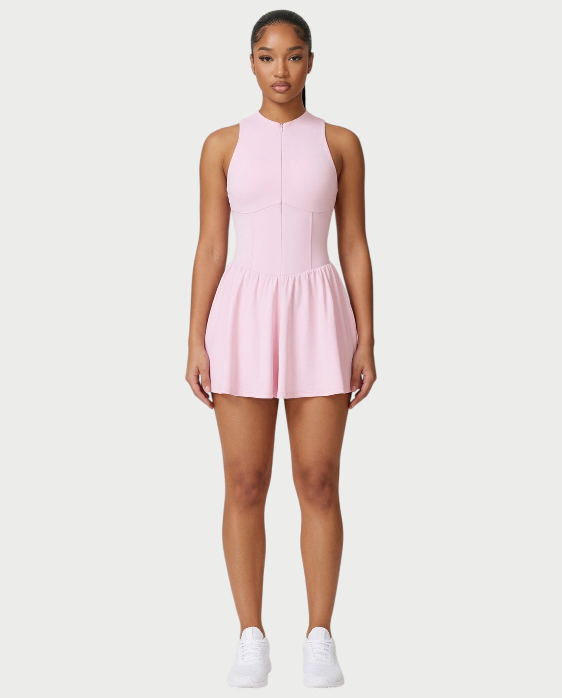 CAPRICE Zip-Front Sport Flared Tennis Skirt Mini Dress