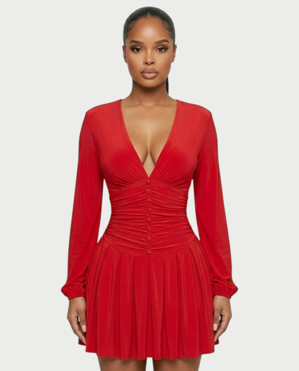 VINNA Ruched Waist-cinching Pleated Mini Dress