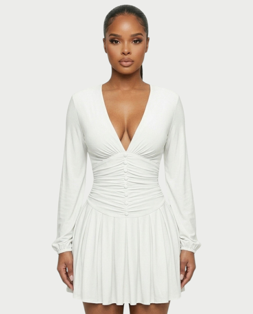 VINNA Ruched Waist-cinching Pleated Mini Dress