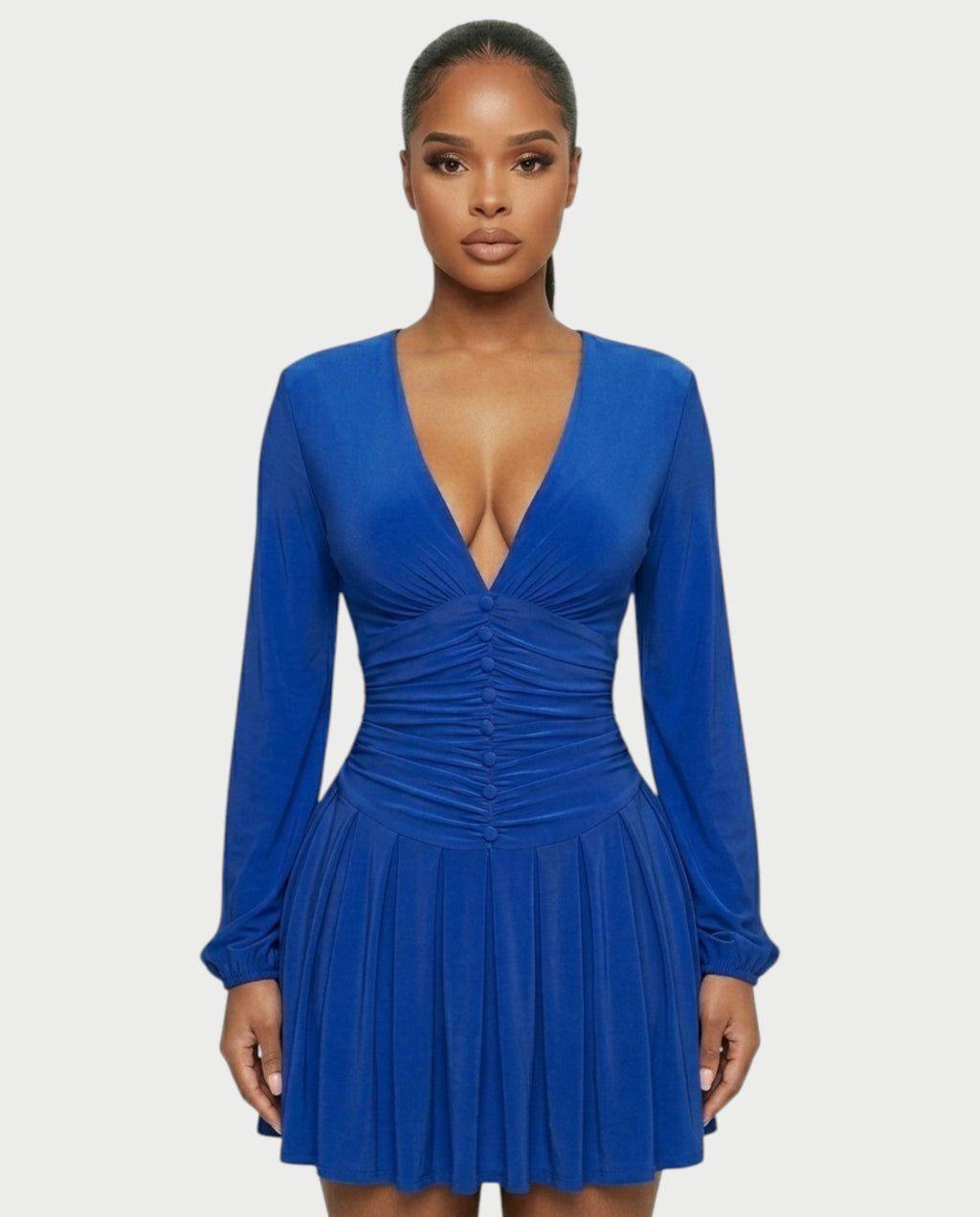 VINNA Ruched Waist-cinching Pleated Mini Dress