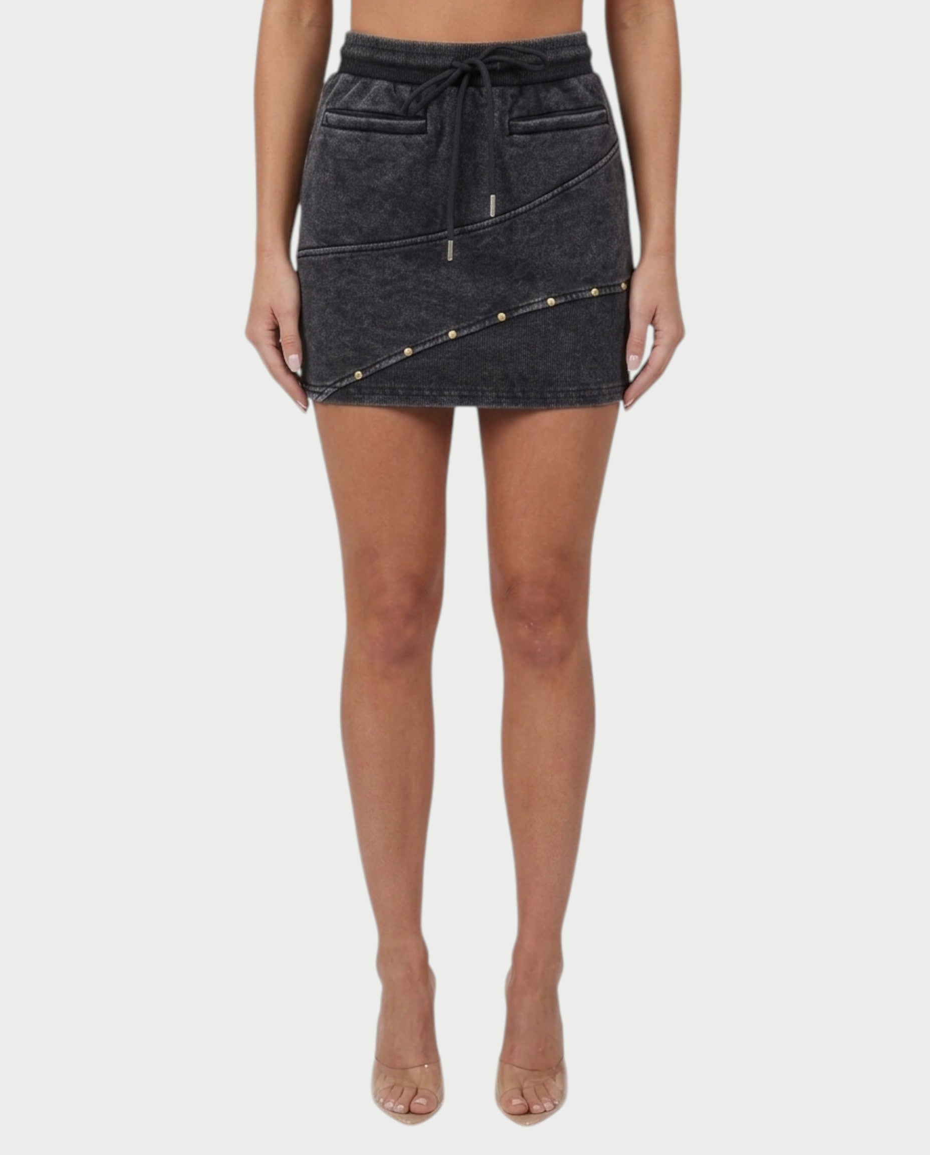 GWENY Retro Long-sleeved Studded Jacket & Skirt Set