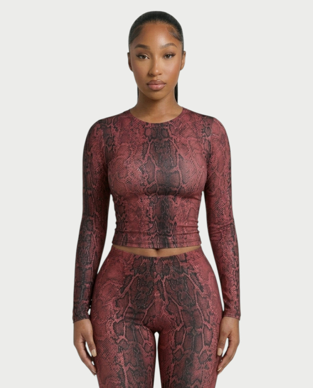 SURIVA Snakeskin Long Sleeve Top & Flared Legging Set