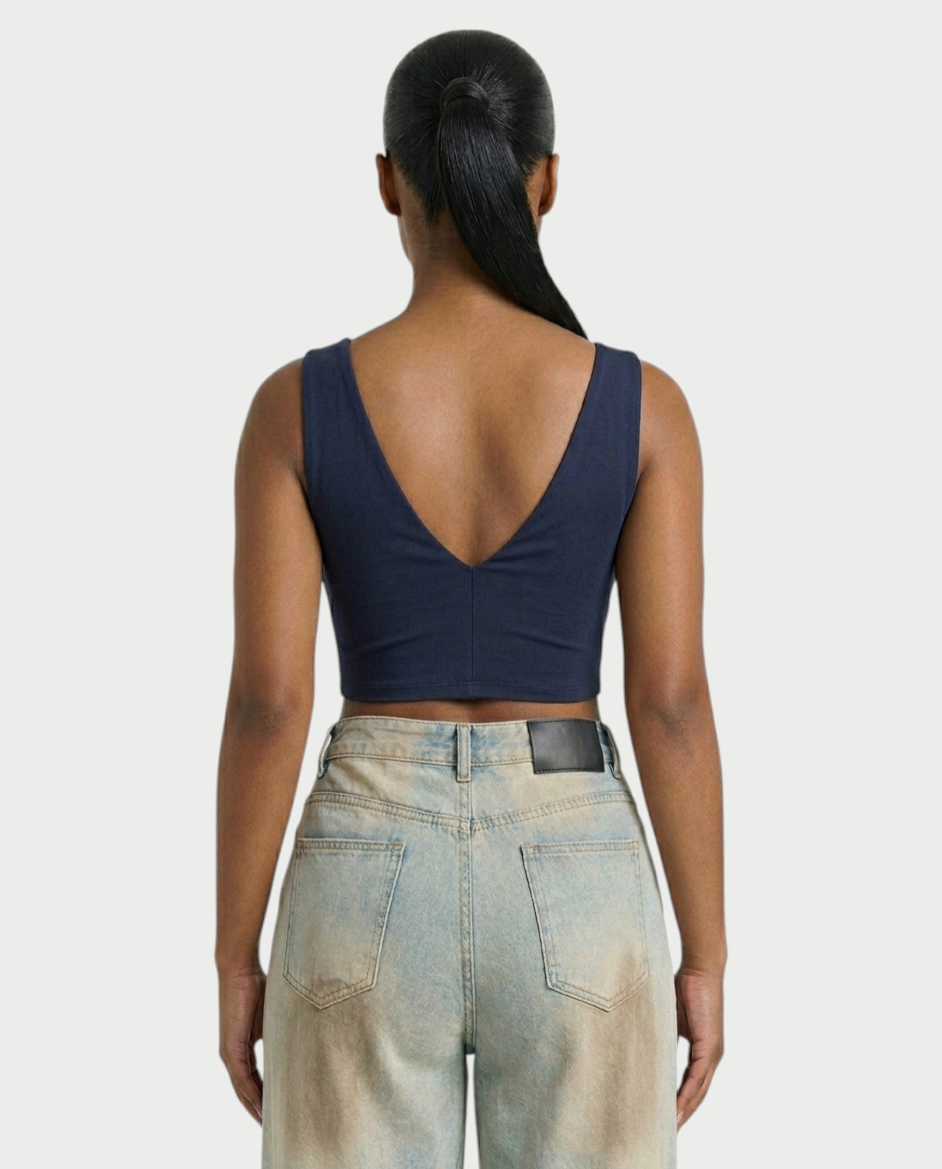SALIE Deep V-Neck Sleeveless Crop Top