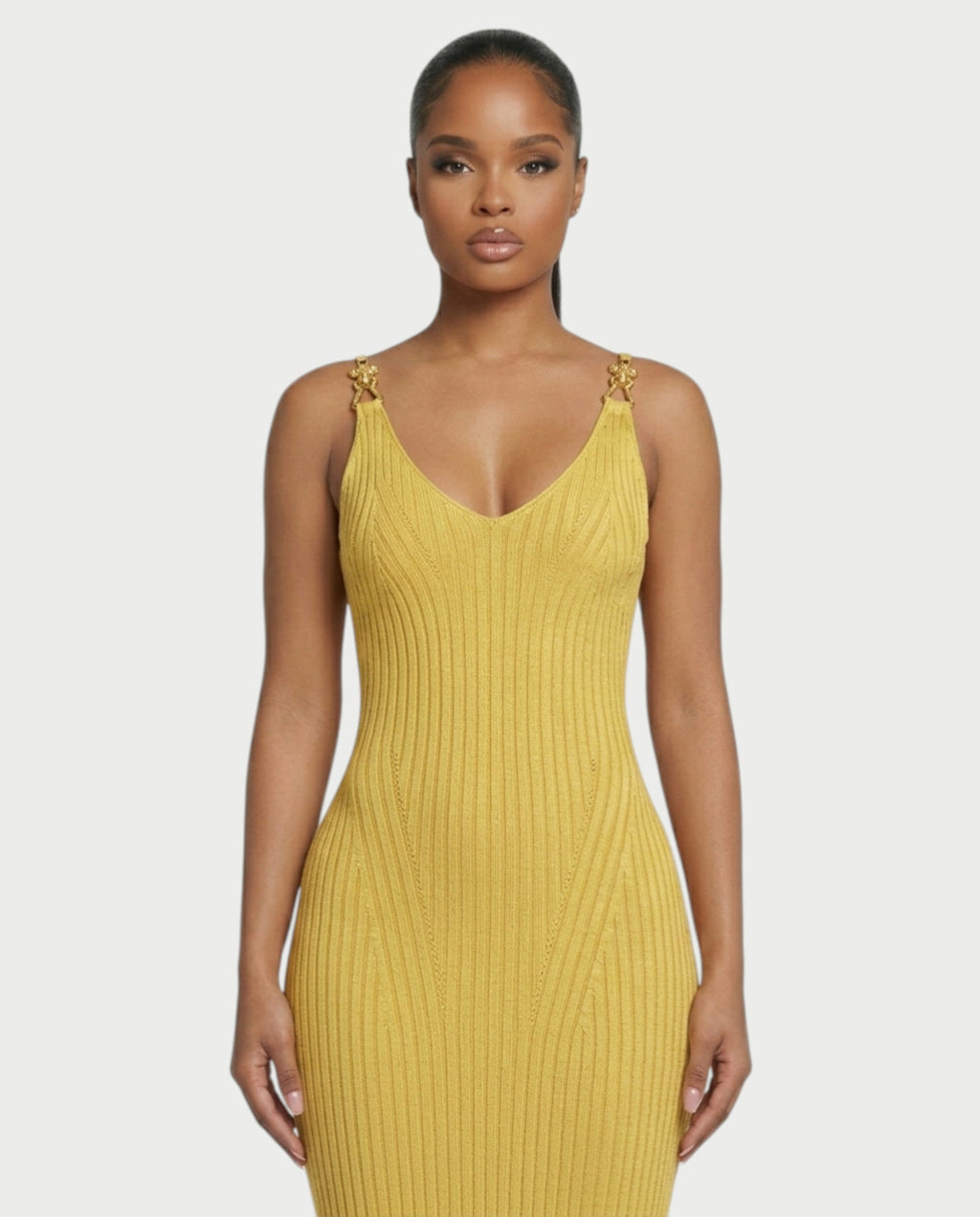 CARYS Ribbed Knit V-Neck Maxi Dress