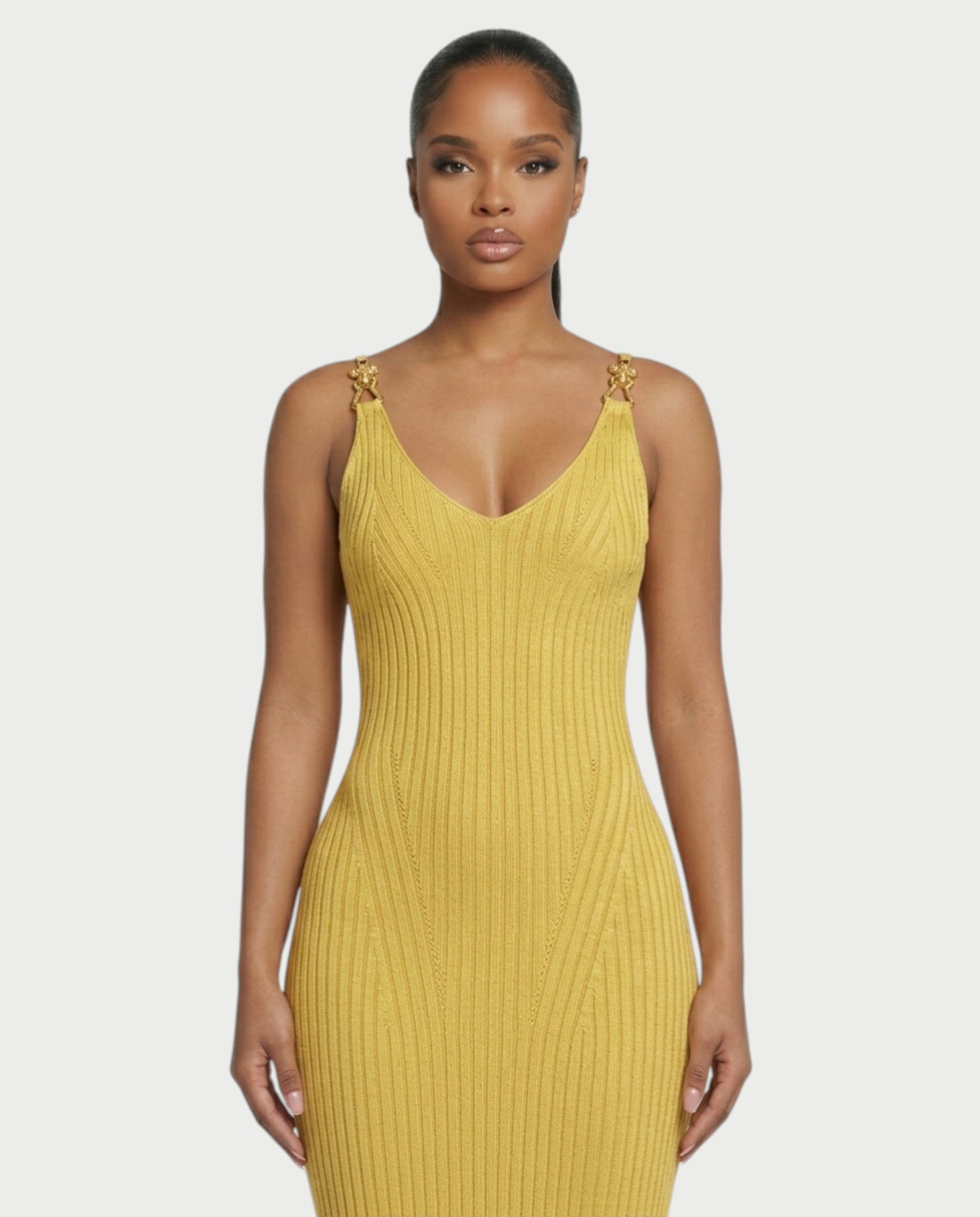 CARYS Ribbed Knit V-Neck Maxi Dress