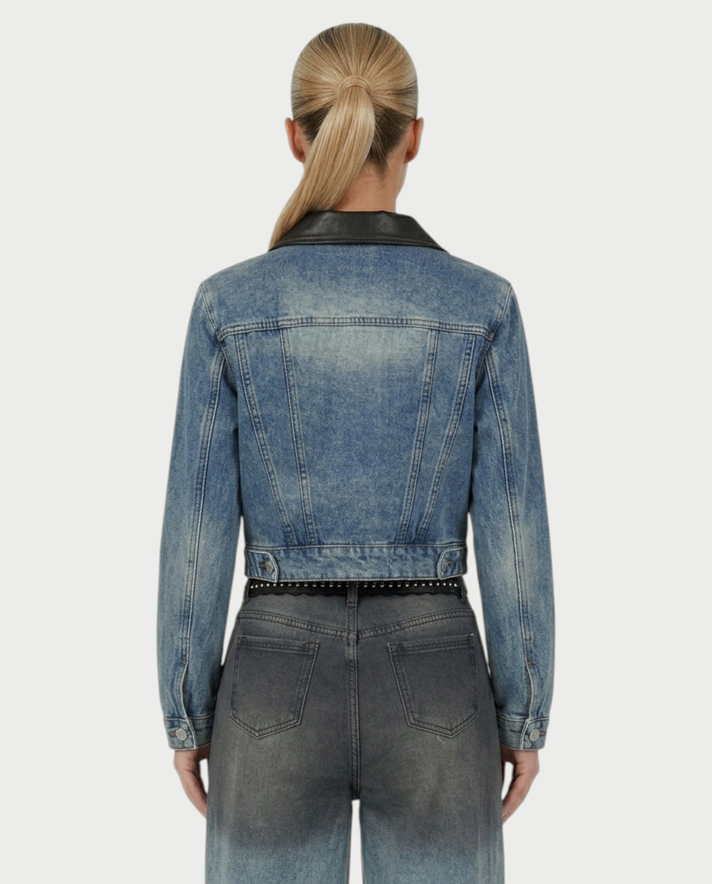 RANIA Lace-Up Denim Jacket & Wide-Leg Pants Set