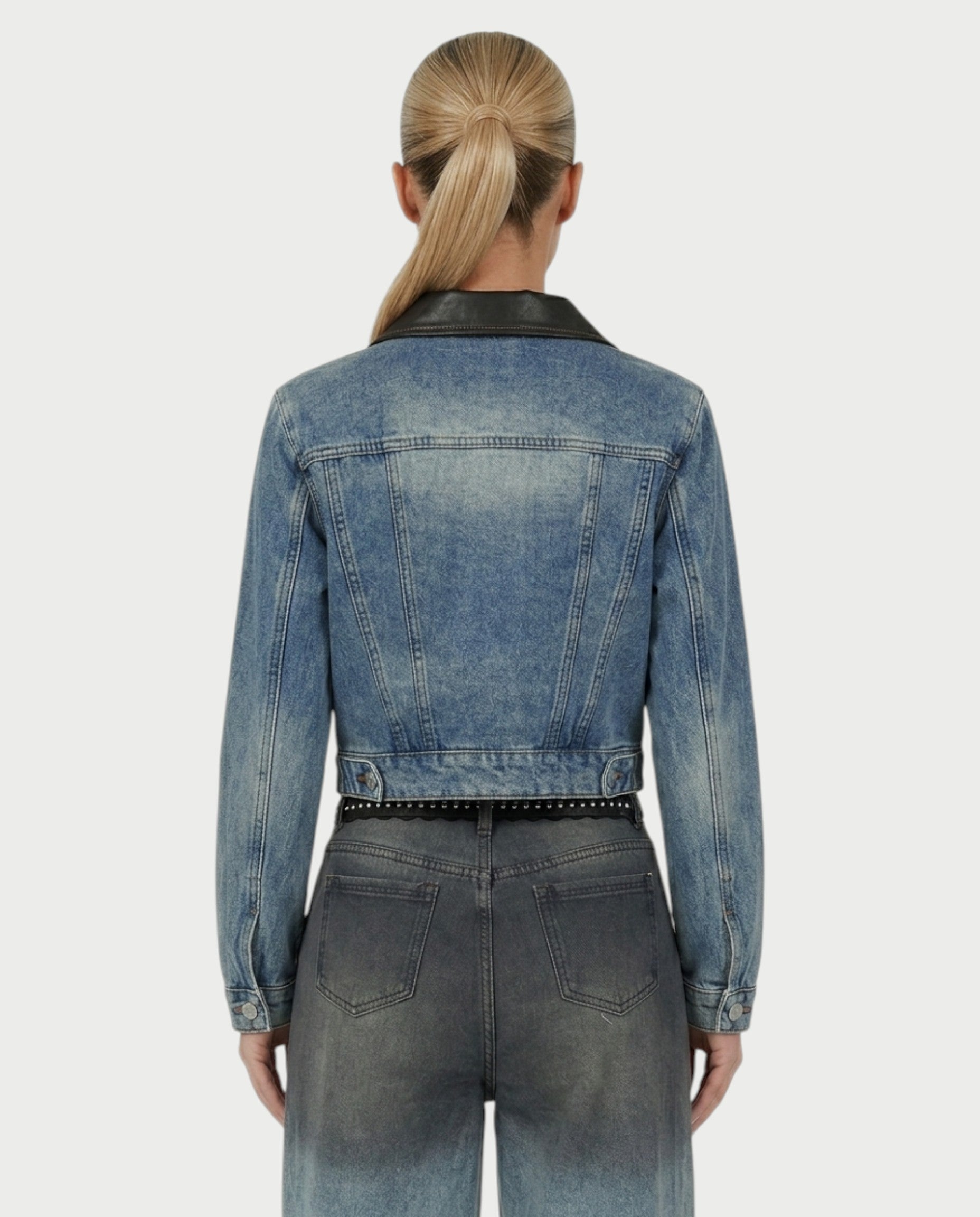 RANIA Lace-Up Denim Jacket & Wide-Leg Pants Set