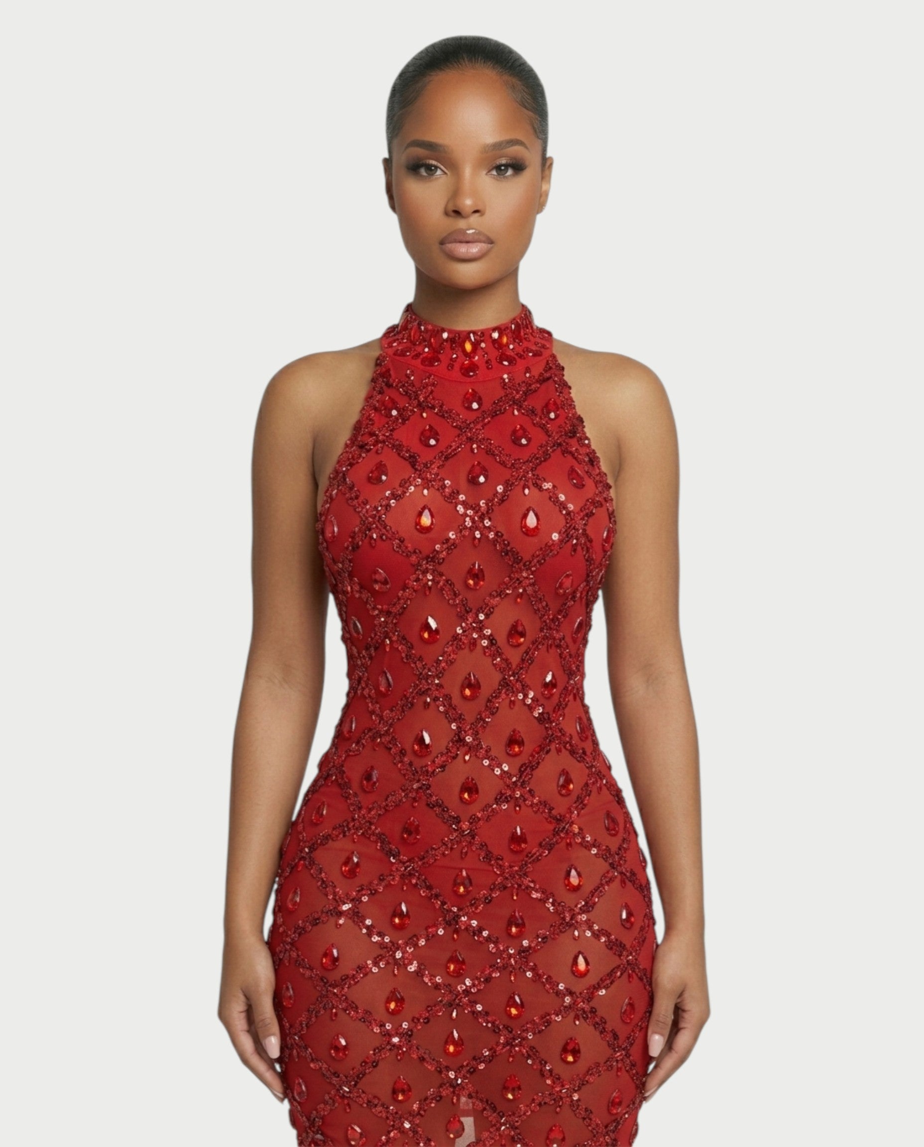 AVELA Ruby Crystal Open Back Mini Dress