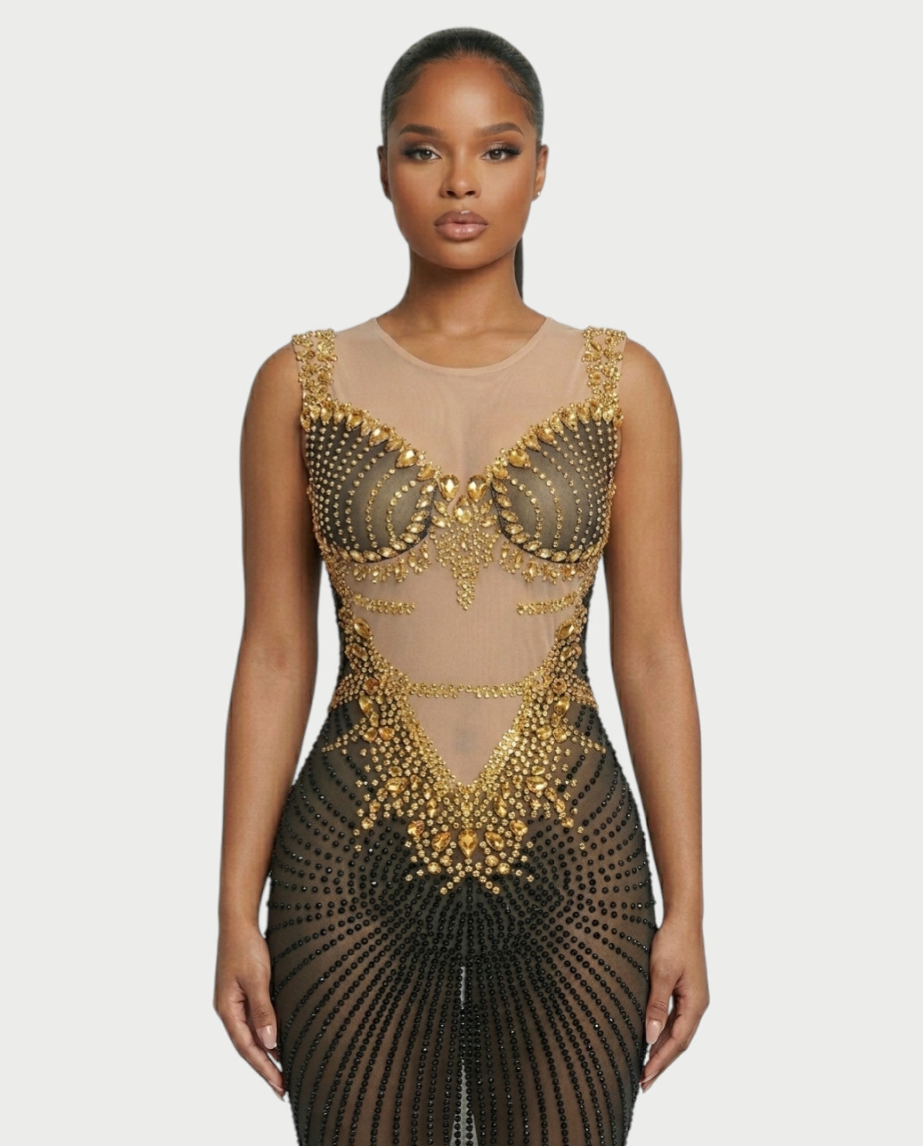 SYVON Crystal Mesh Maxi Dress