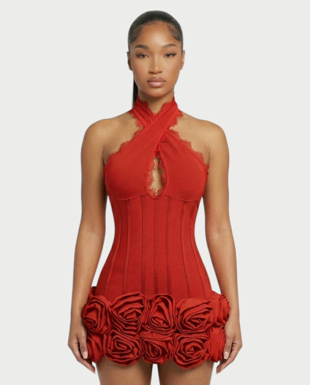 HASELY Rose Appliqué Halter Corset Mini Dress