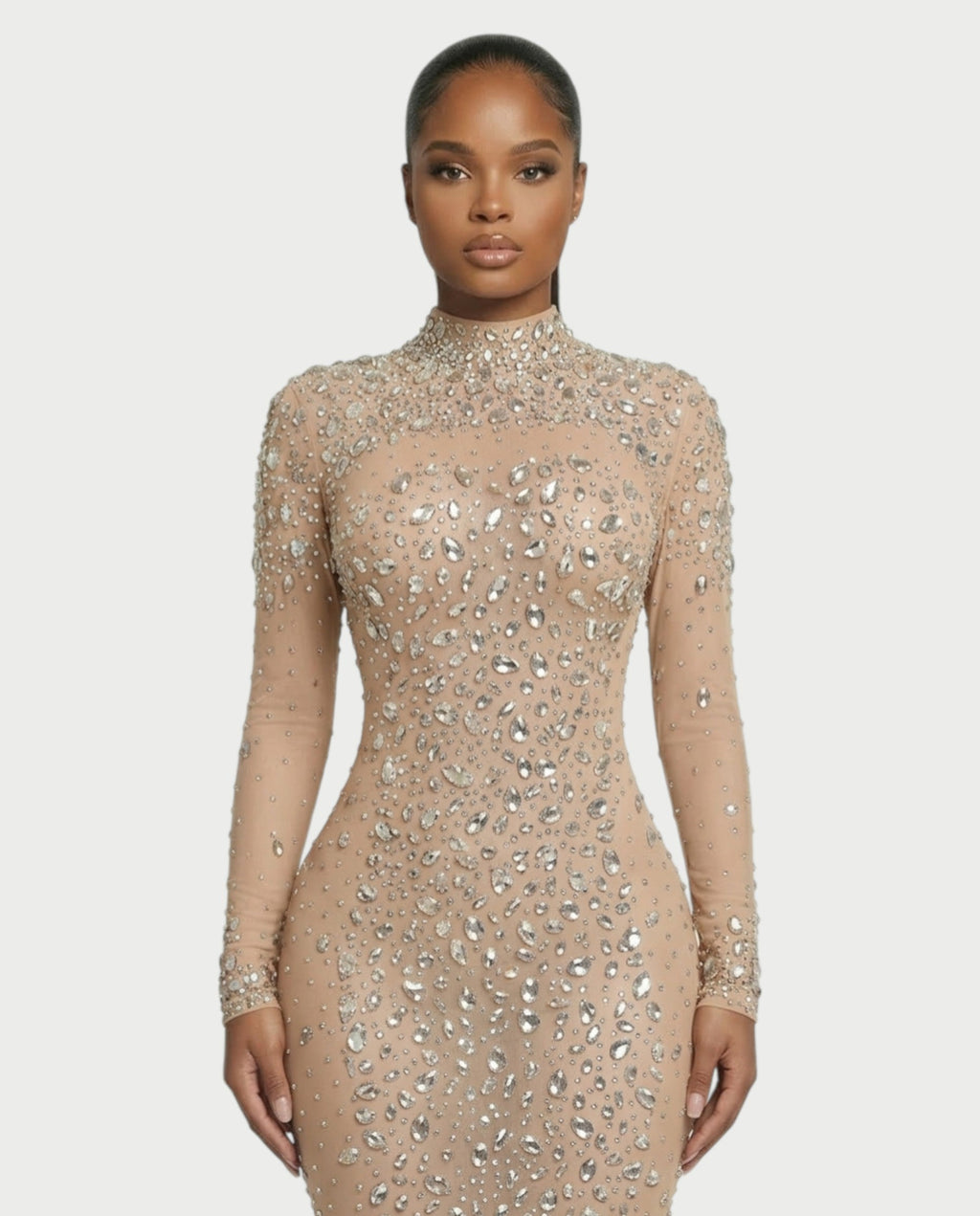SOSANE Diamond High-Neck Feather Mermaid Maxi Dress