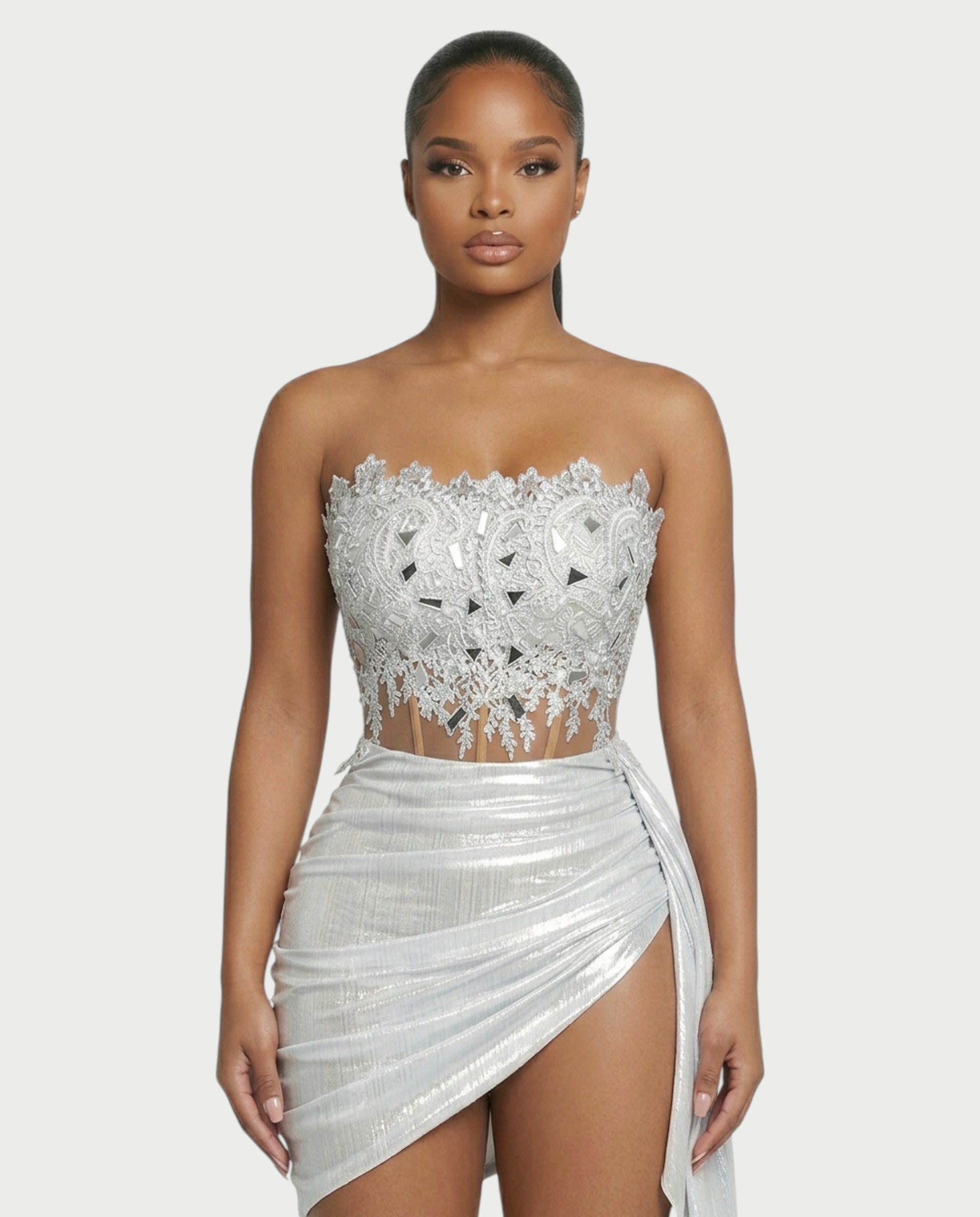 TULIPS Mirror Appliqué Lace-Up Mini Dress