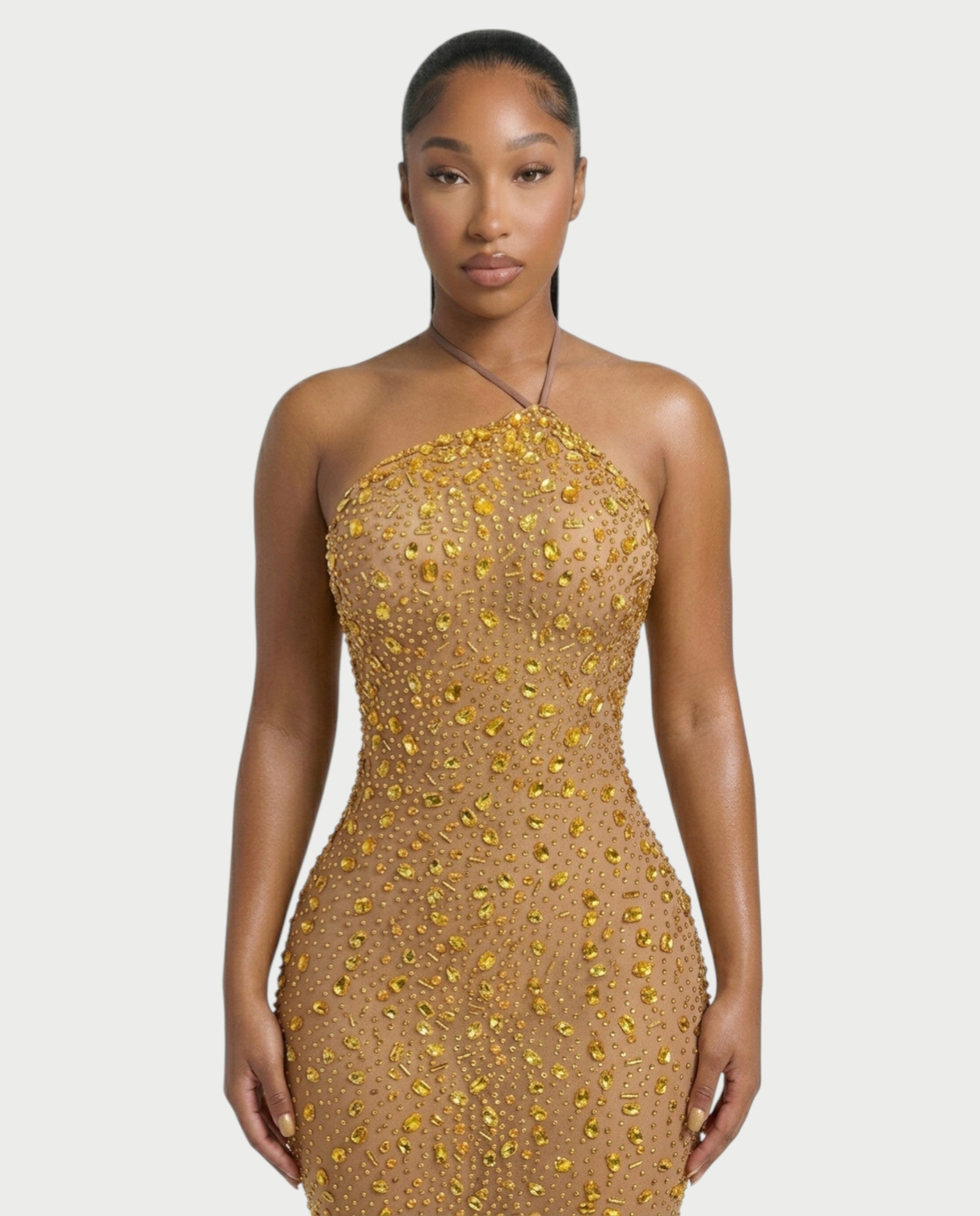 ASHA Rhinestone Halter Bodycon Maxi Dress
