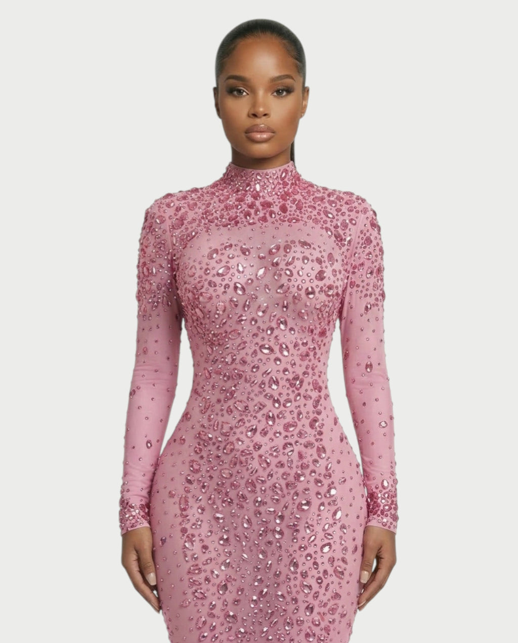SOSANE Diamond High-Neck Feather Mermaid Maxi Dress