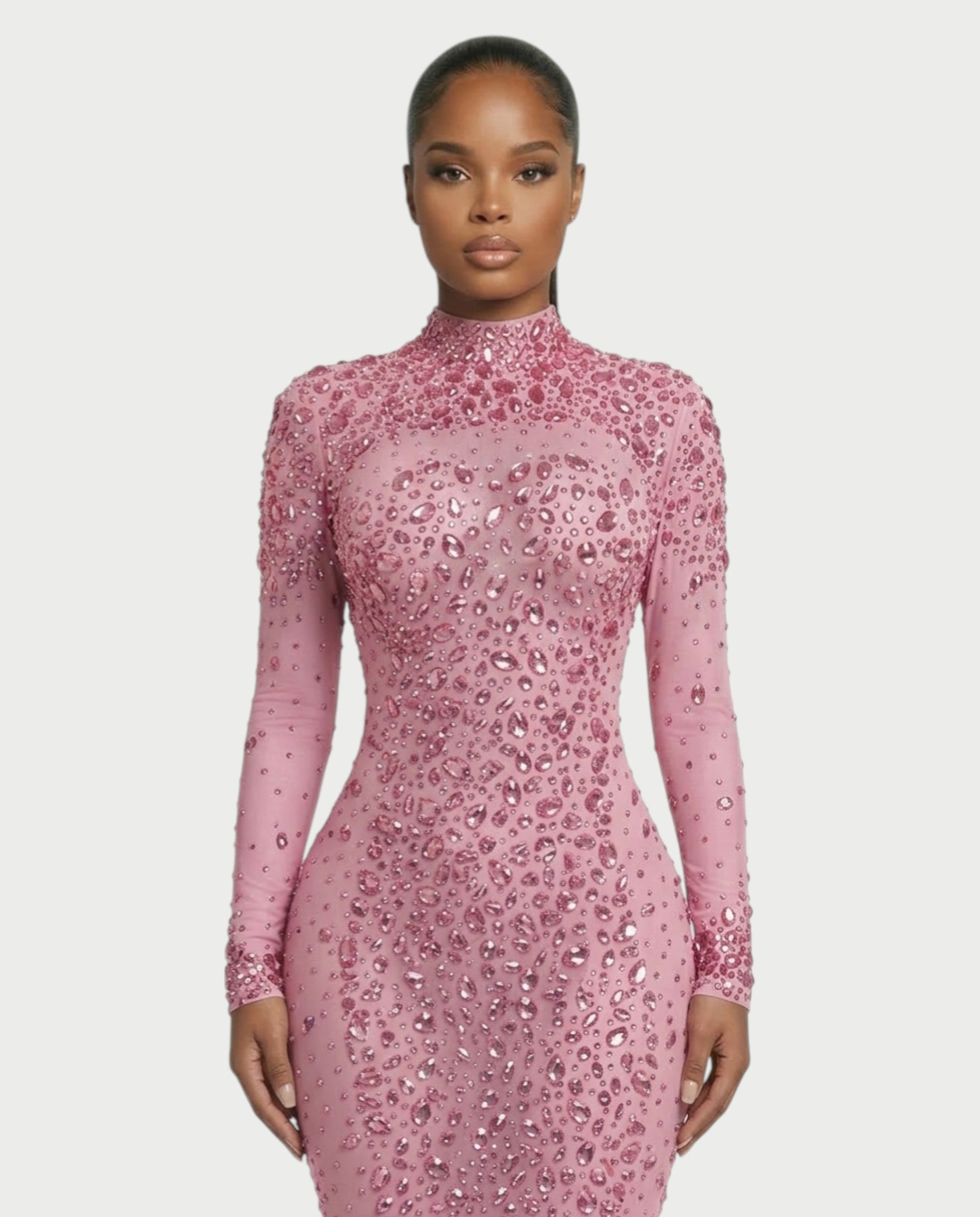 SOSANE Diamond High-Neck Feather Mermaid Maxi Dress