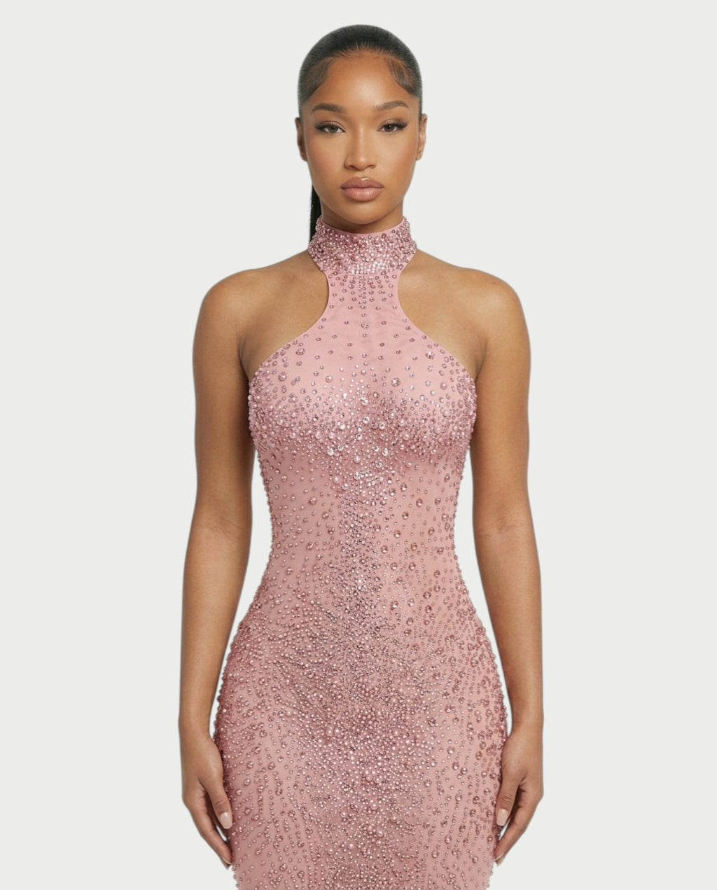 FUERA Rhinestone Mesh Bodycon Maxi Dress