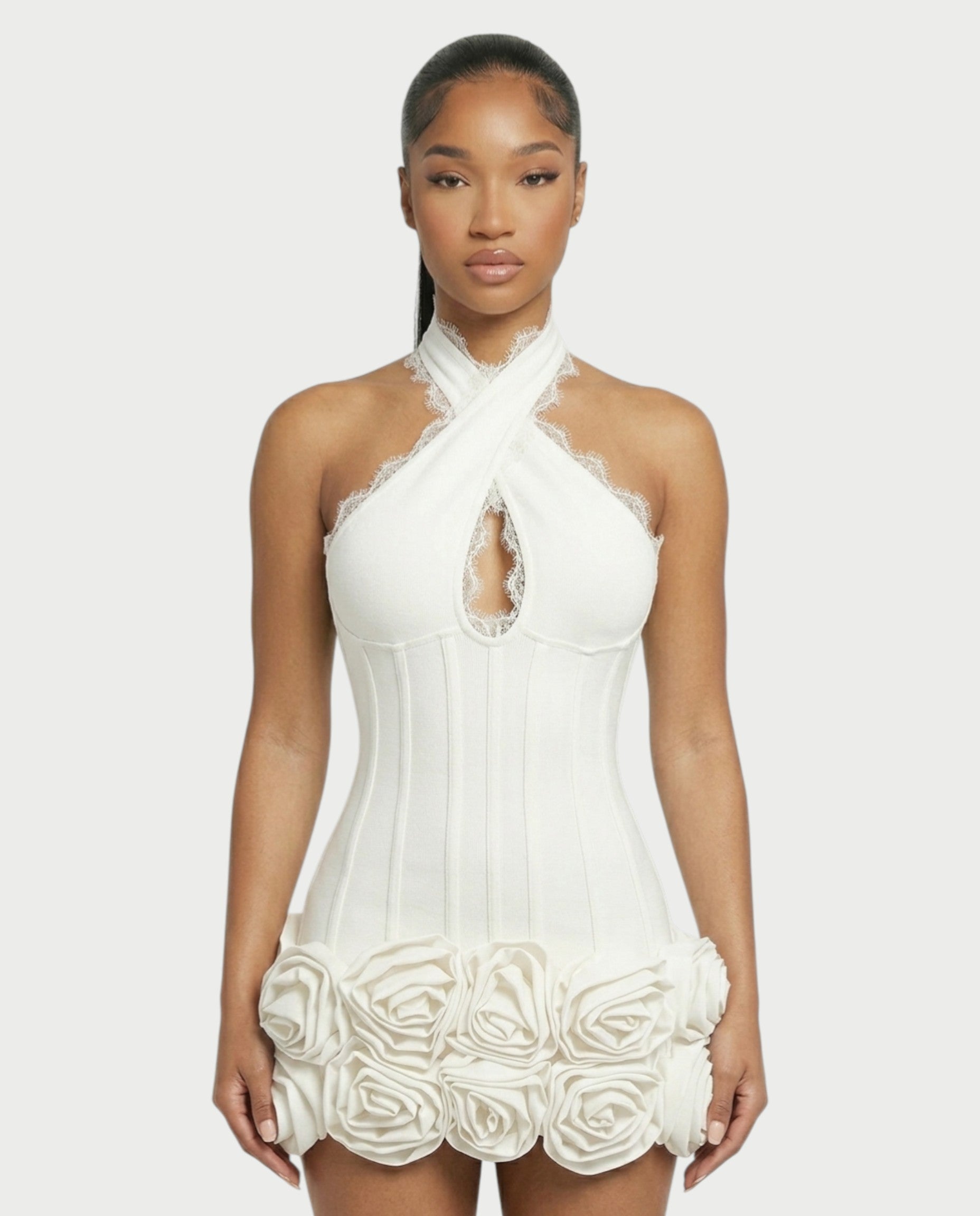 HASELY Rose Appliqué Halter Corset Mini Dress