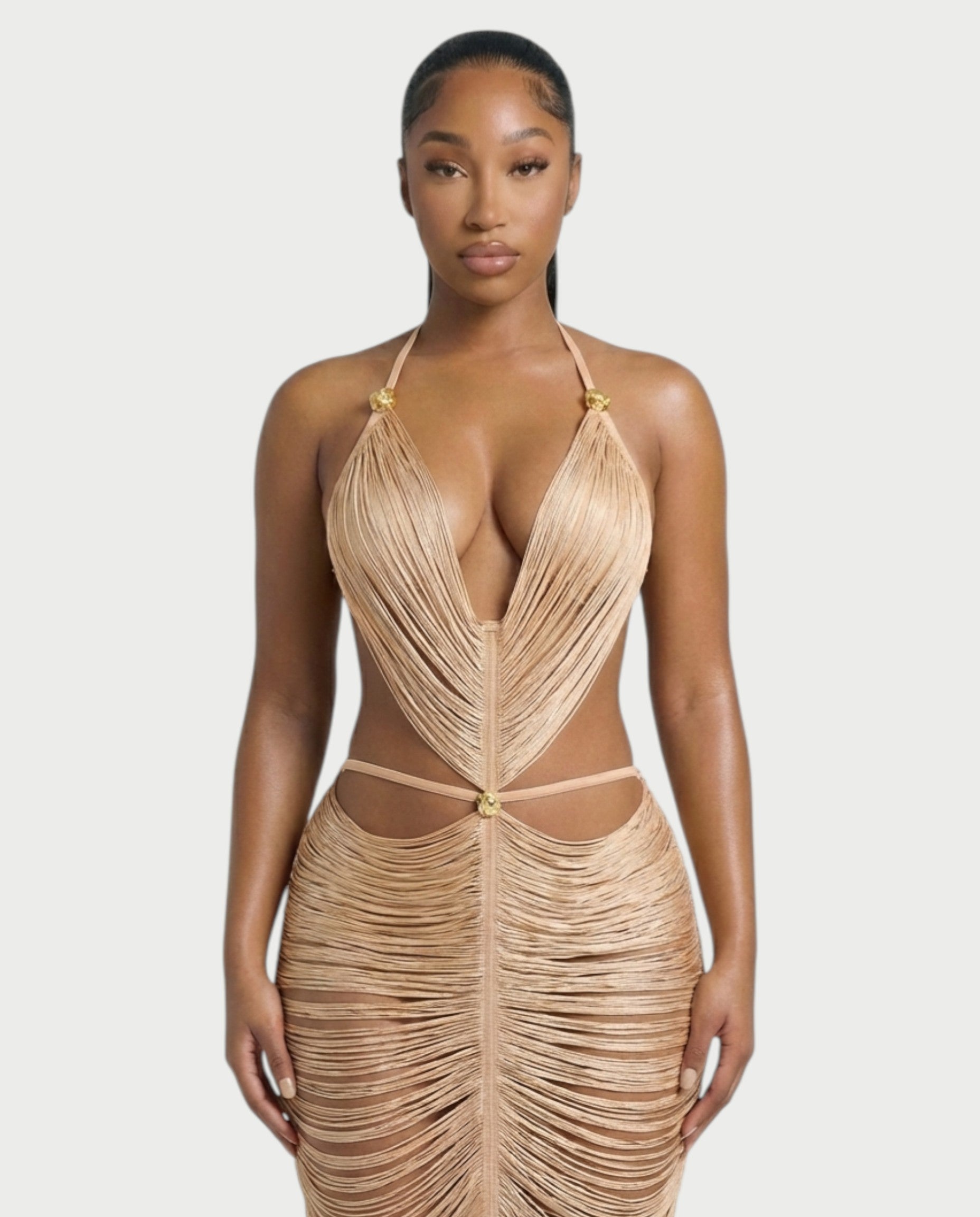 CALPER Tassel Draped Halter Midi Dress