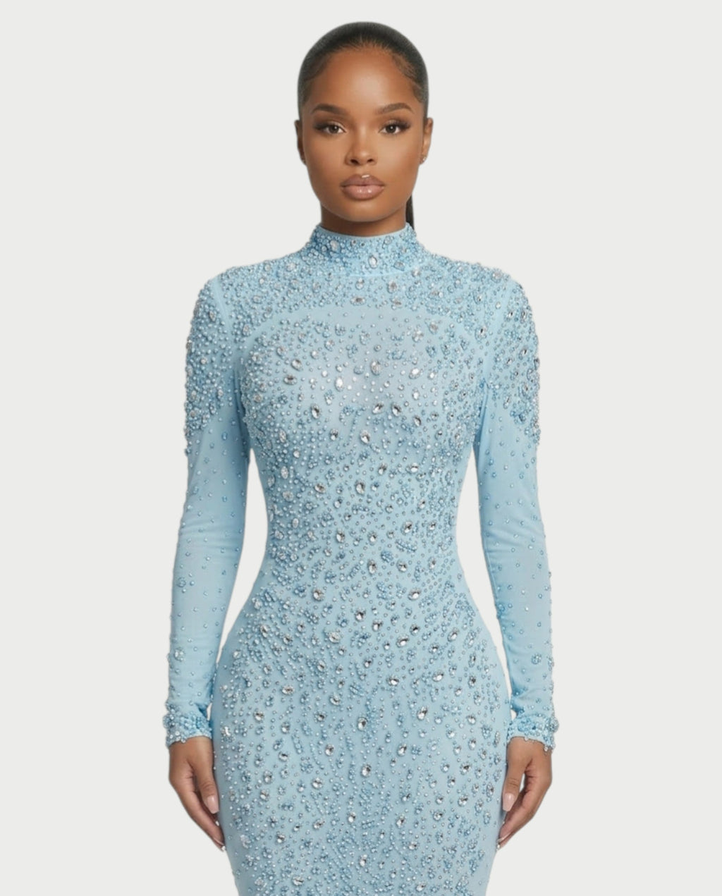 SOSANE Diamond High-Neck Feather Mermaid Maxi Dress