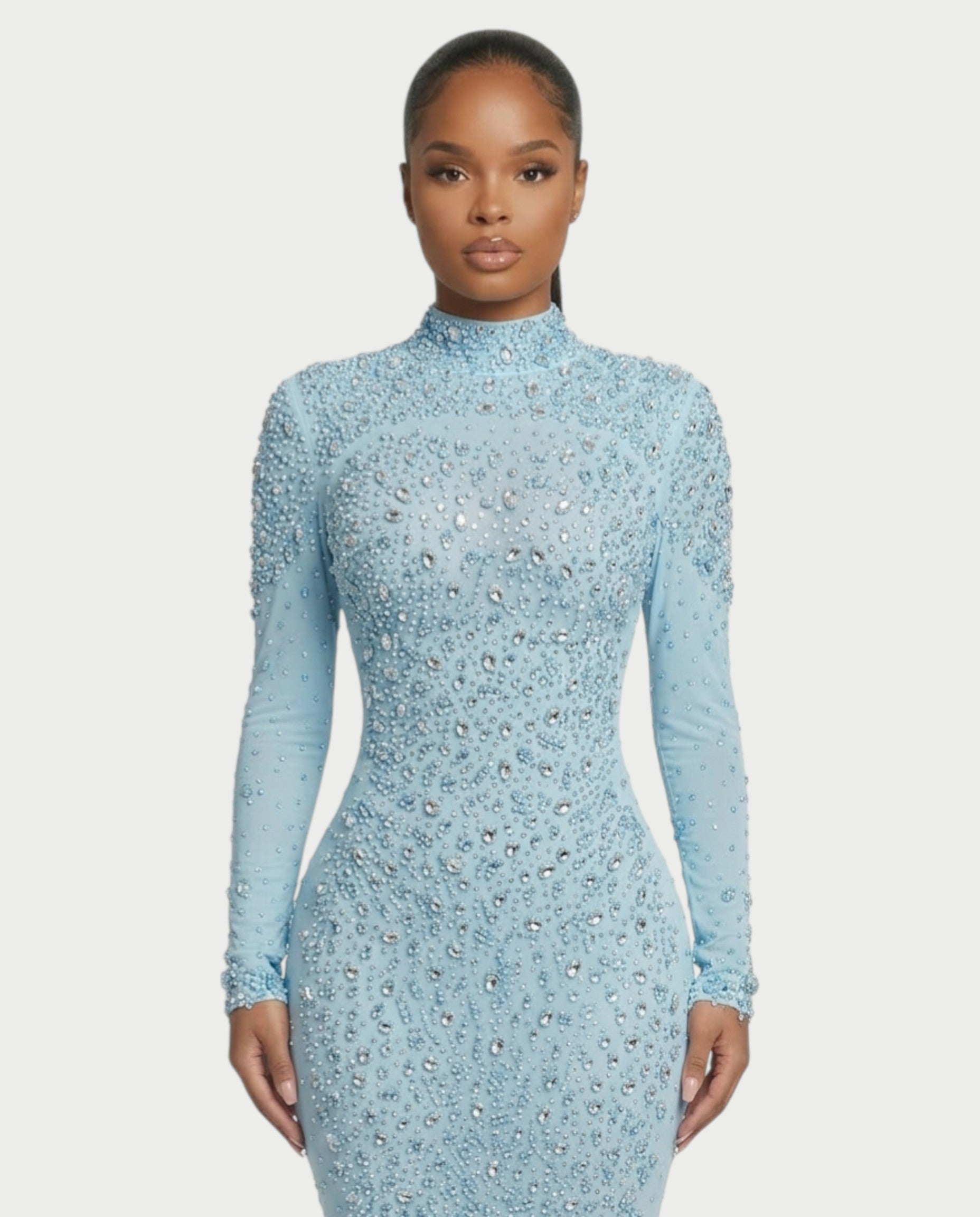 SOSANE Diamond High-Neck Feather Mermaid Maxi Dress