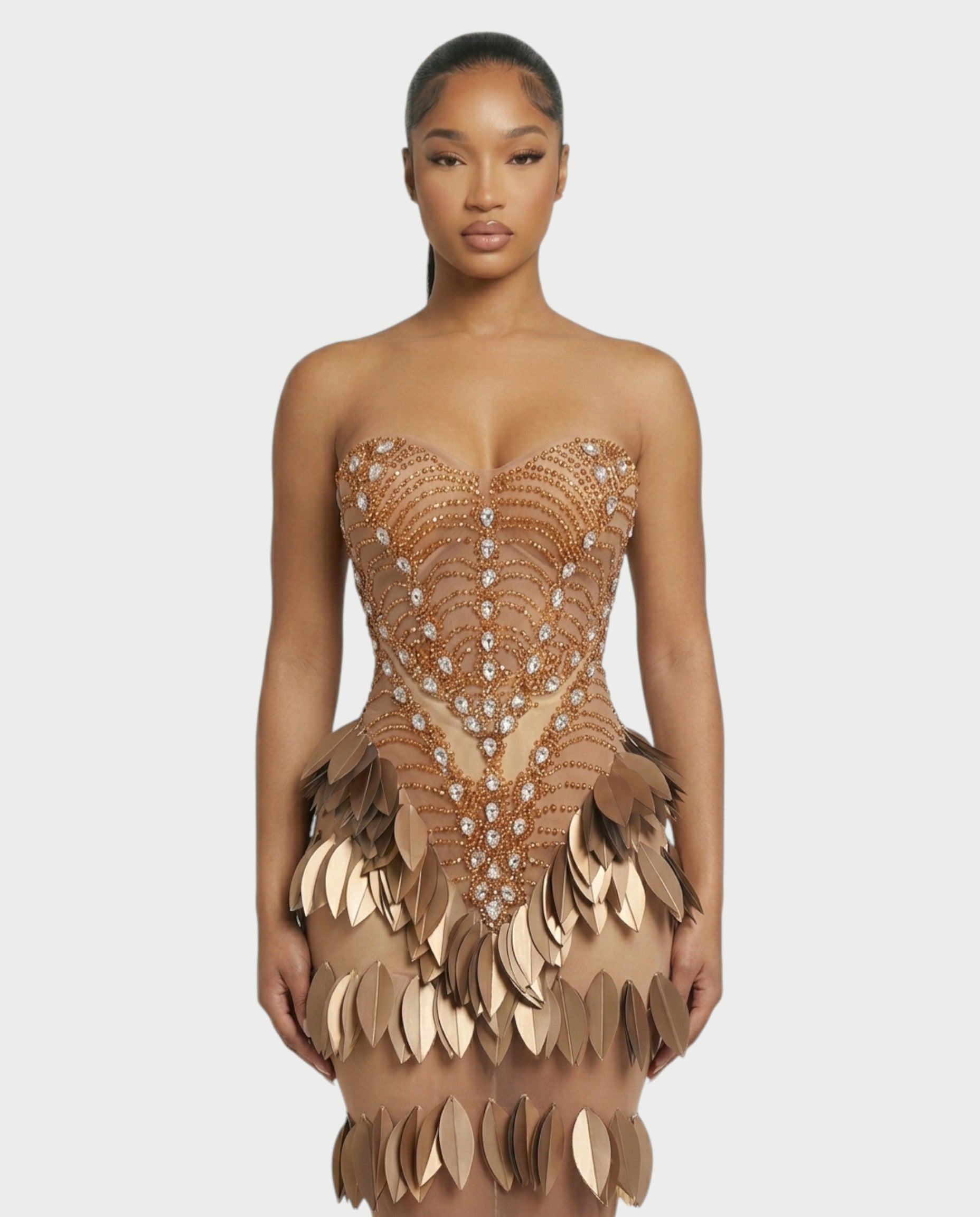 HELIA Golden Leaf Diamond Maxi Dress
