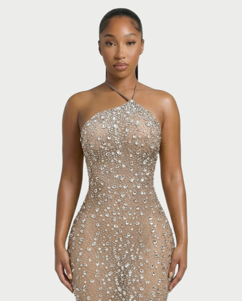 ASHA Rhinestone Halter Bodycon Maxi Dress