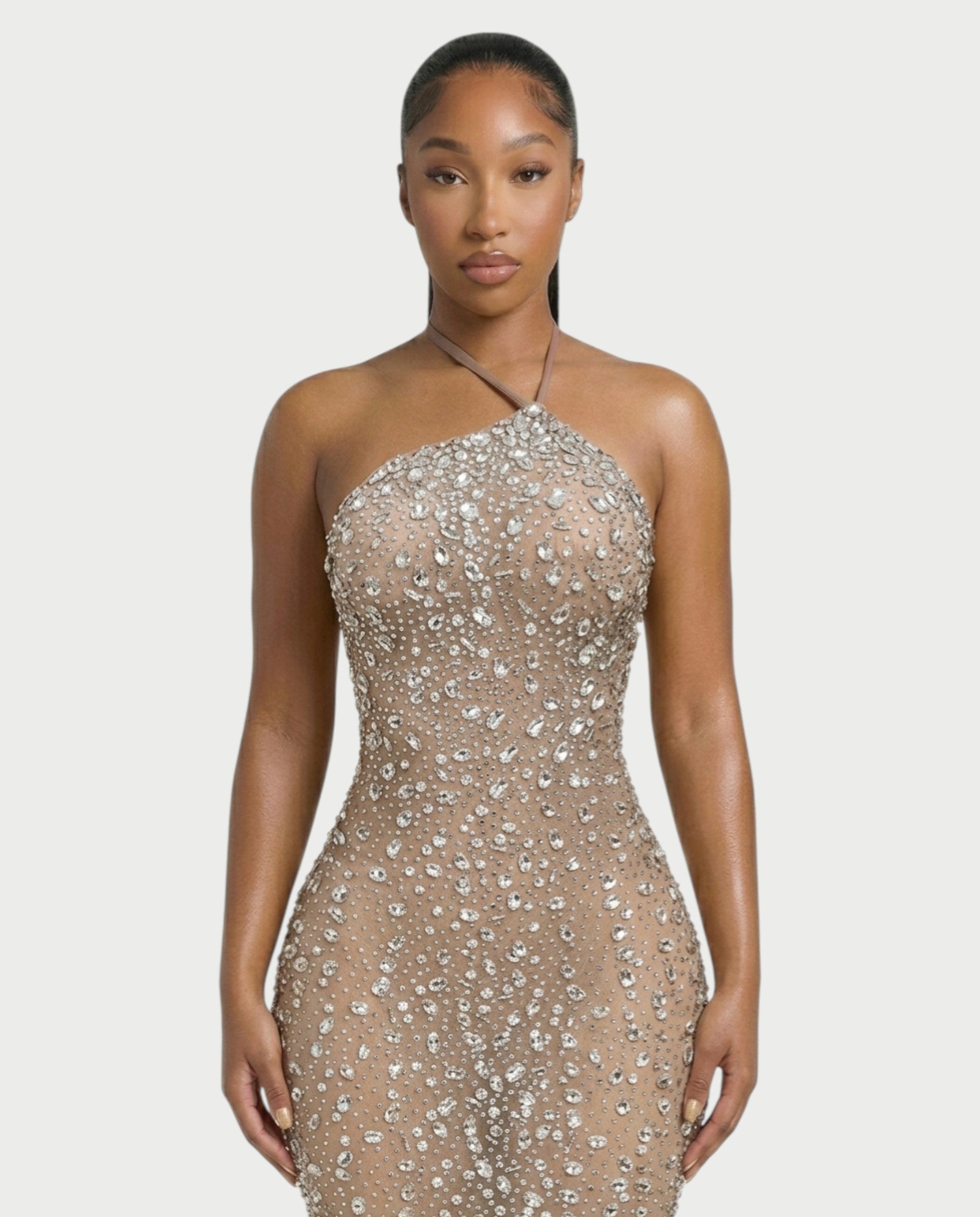 ASHA Rhinestone Halter Bodycon Maxi Dress