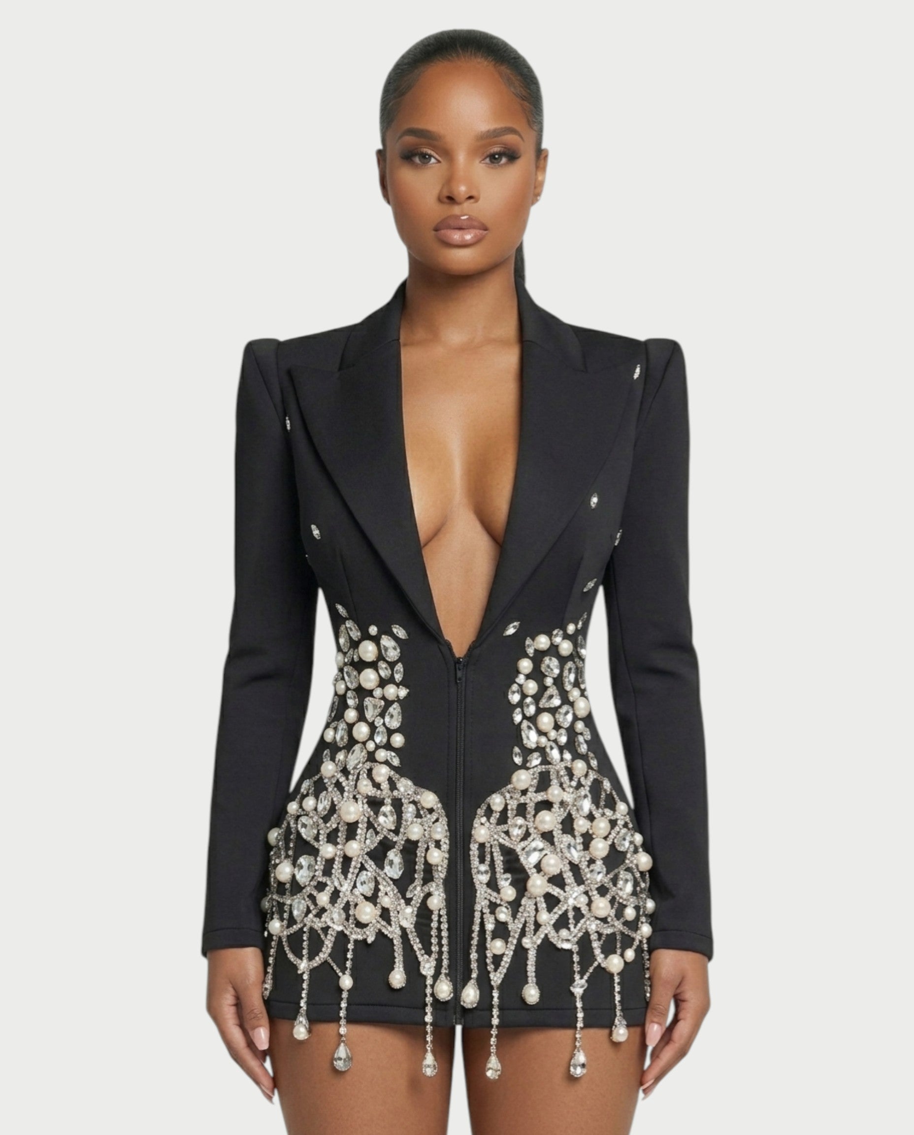 FIOR Pearl & Crystal Blazer Mini Dress