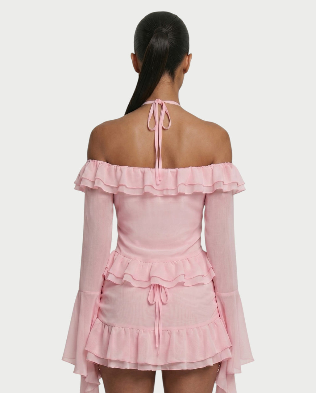 ZAFORA Ruched Chiffon Top & Ruffle Mini Skirt Set