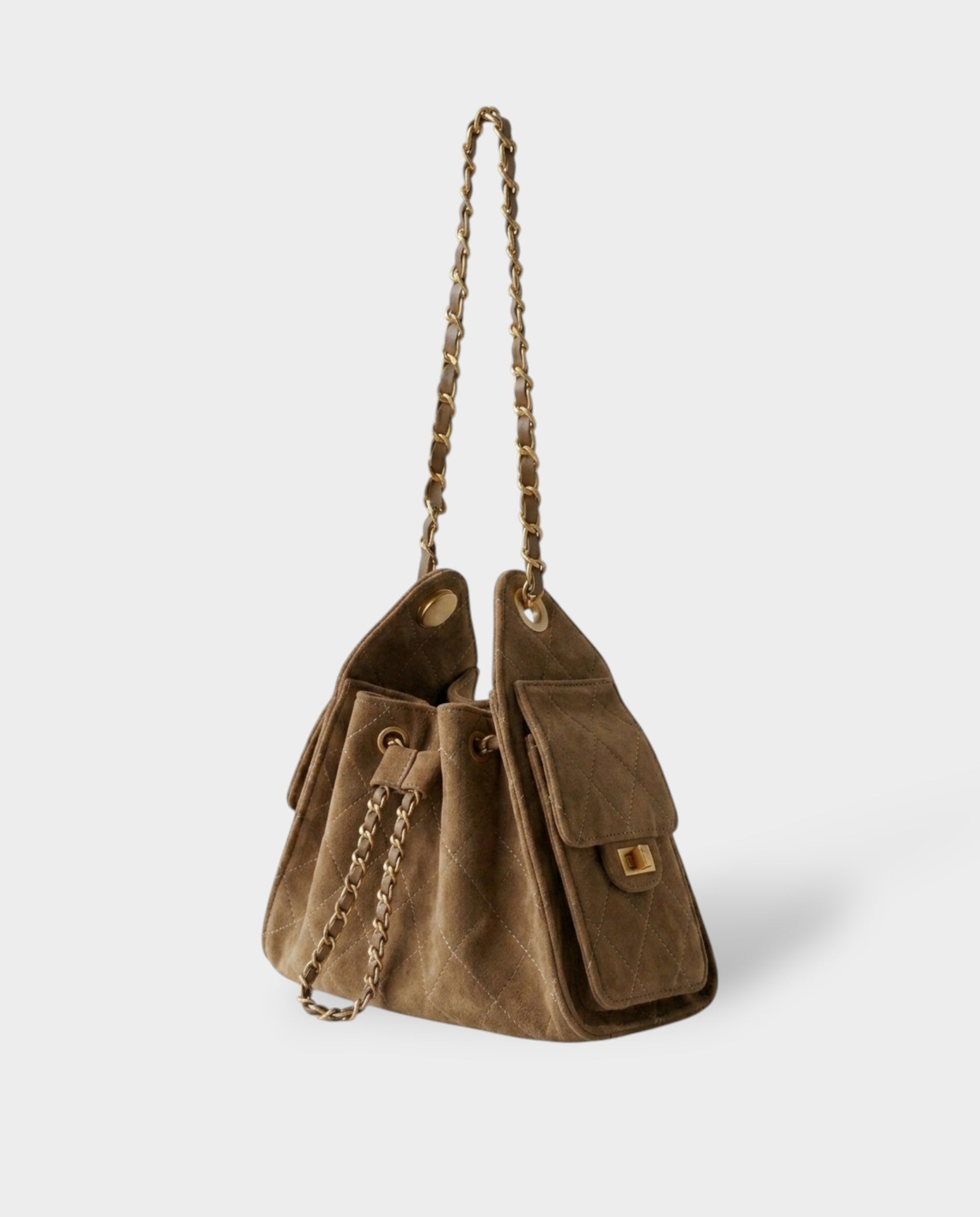 LUMI Sheepskin Suede Drawstring Shoulder Bag