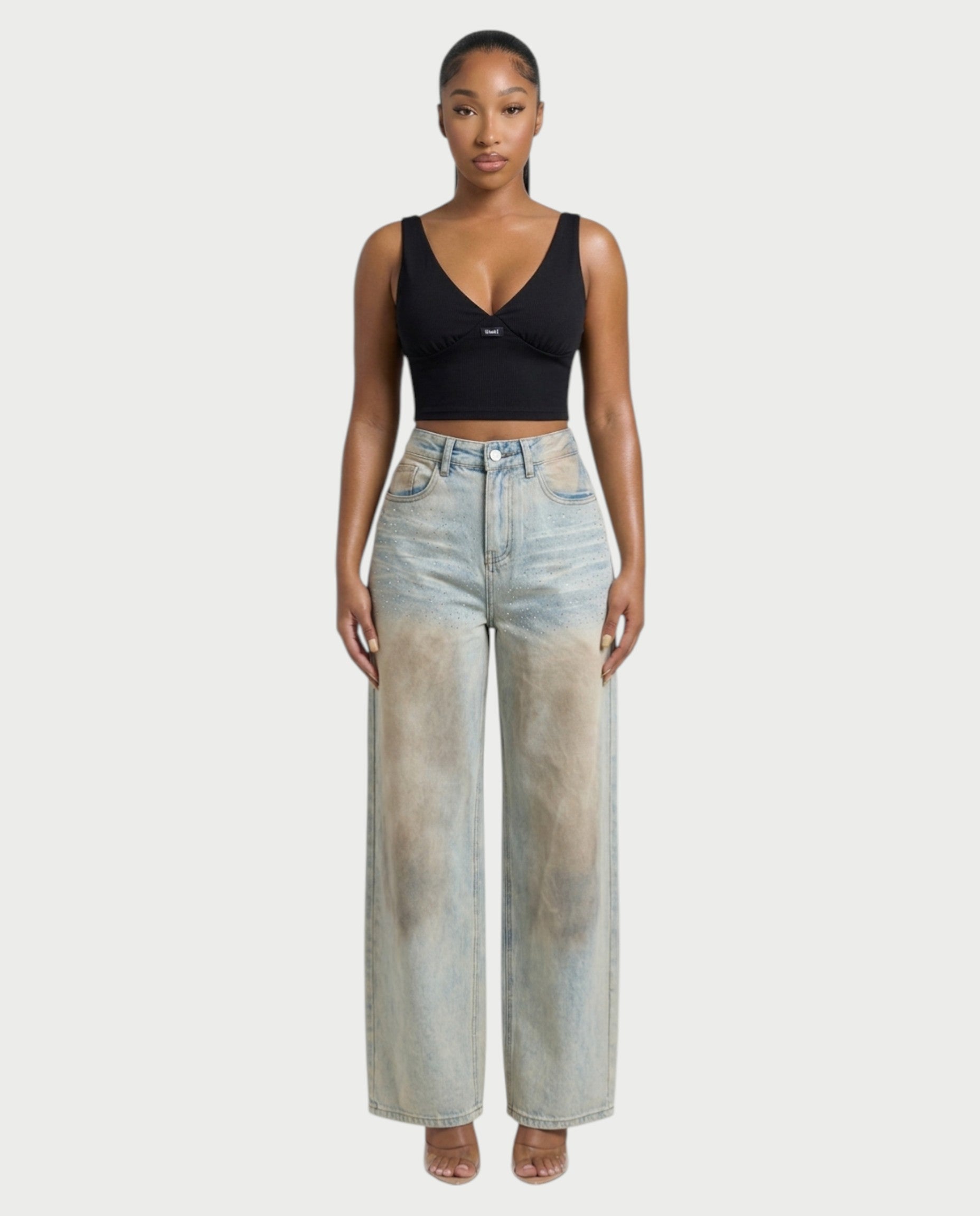 SALIE Deep V-Neck Sleeveless Crop Top