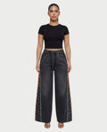 DINES Leopard-Panel Wide-Leg Denim Pants
