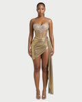 VIONE Strapless Embroidered Corset Mini Dress