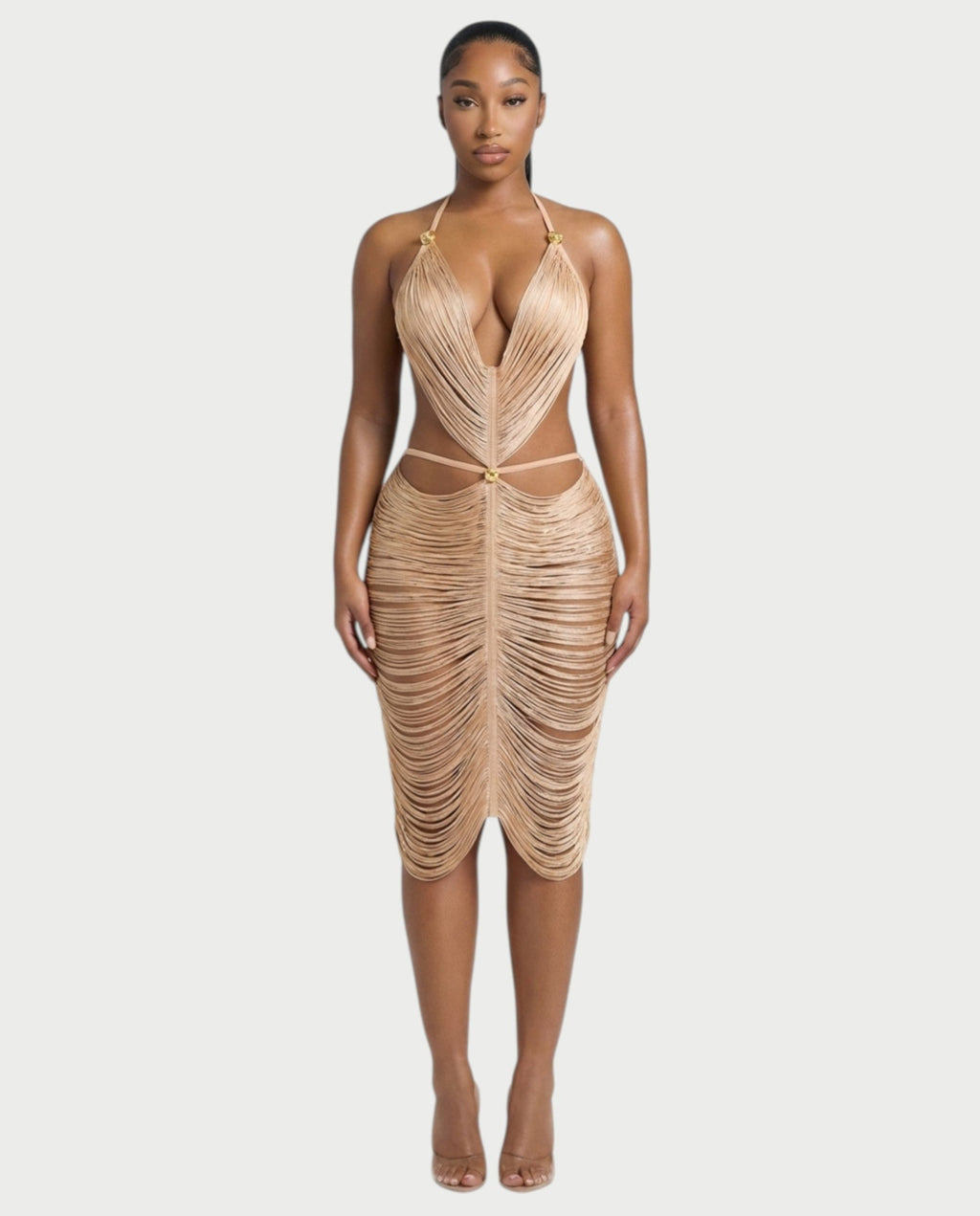CALPER Tassel Draped Halter Midi Dress
