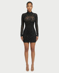 ROLANE Sheer Mesh Rhinestone Embellished Bodycon Mini Dress