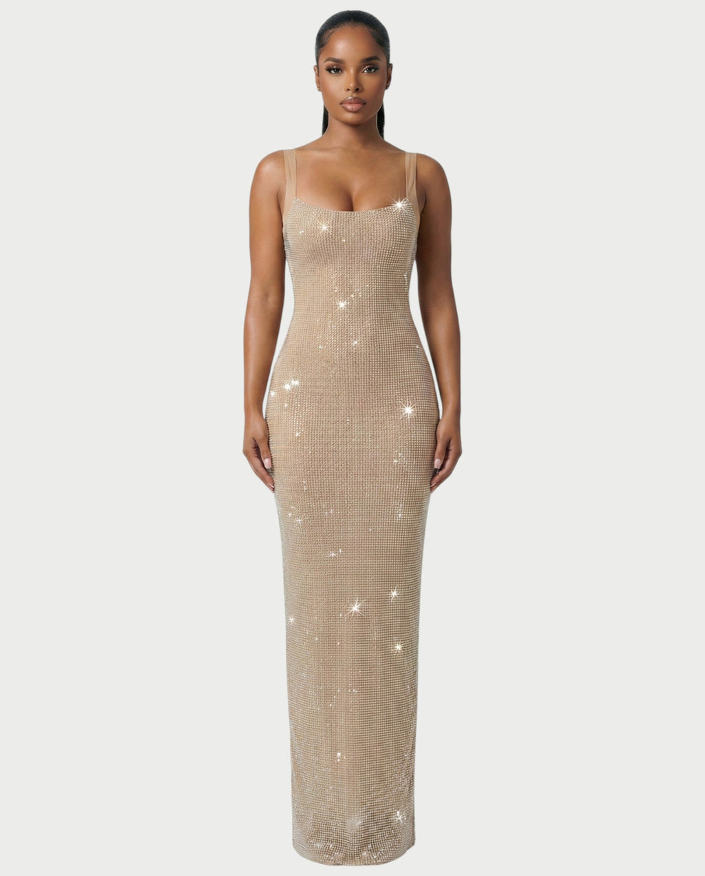 JADA Rhinestone Embelished Open-Back Maxi Dress