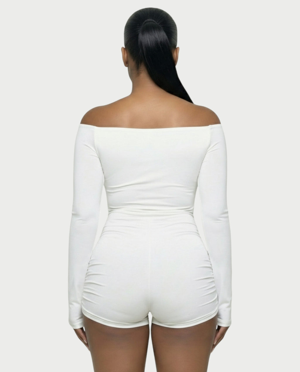 ESMERIA Off-Shoulder Cutout Ruched Romper