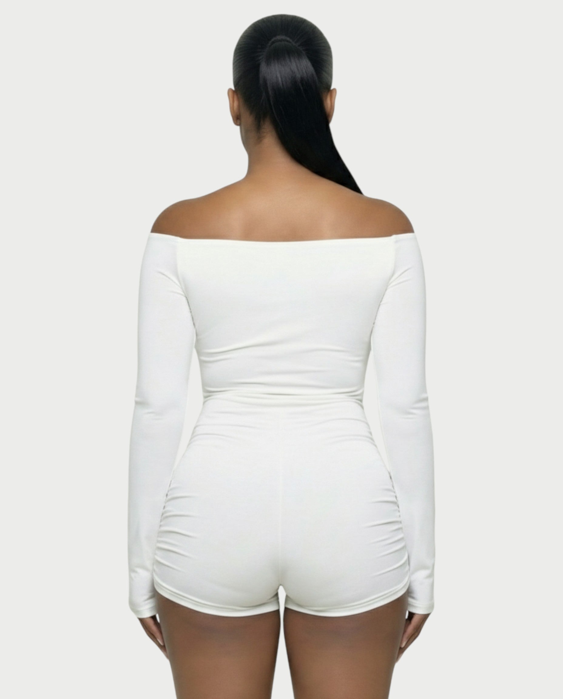 ESMERIA Off-Shoulder Cutout Ruched Romper
