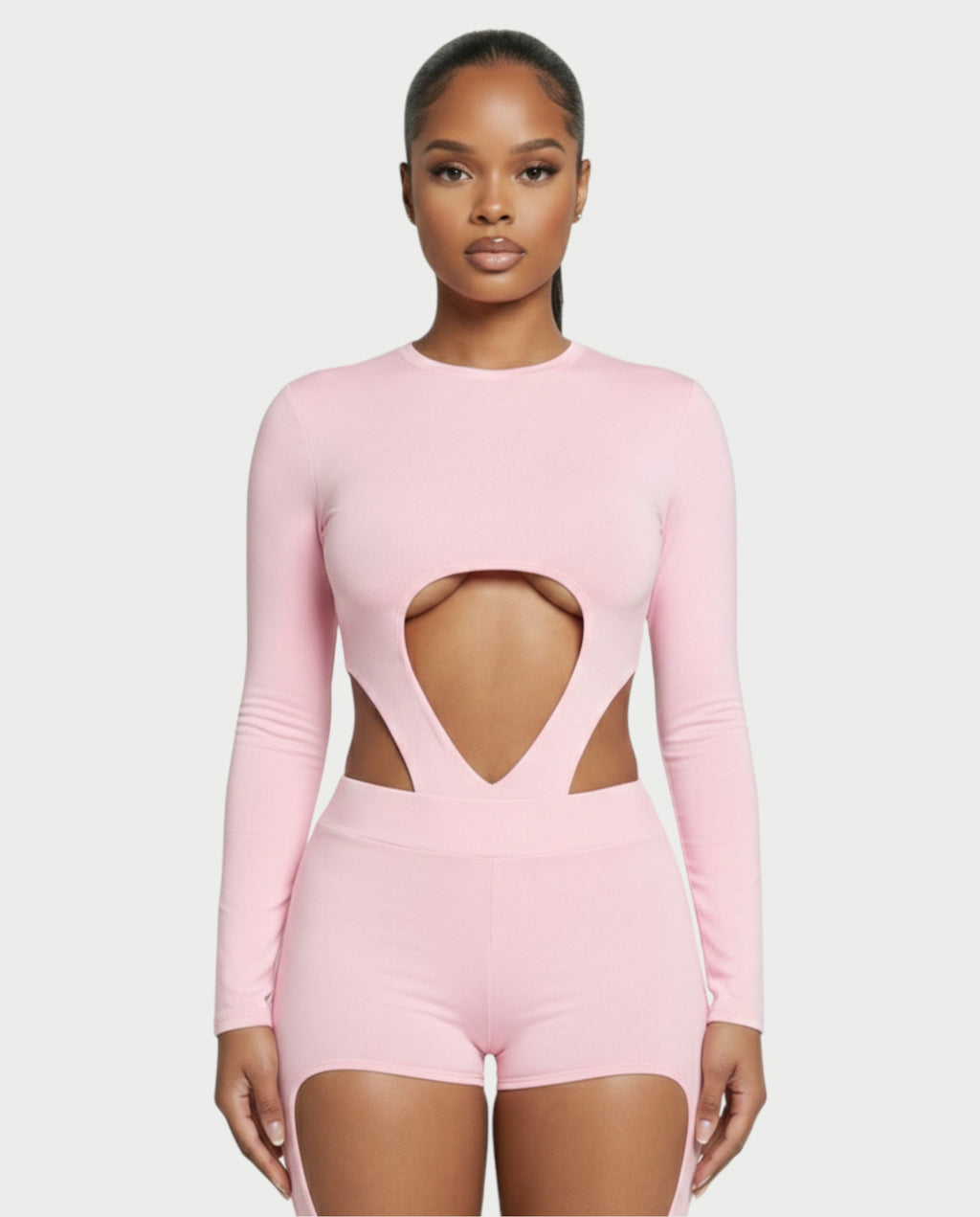 CELLA Cutout Long Sleeve Bodysuit & Shorts Set