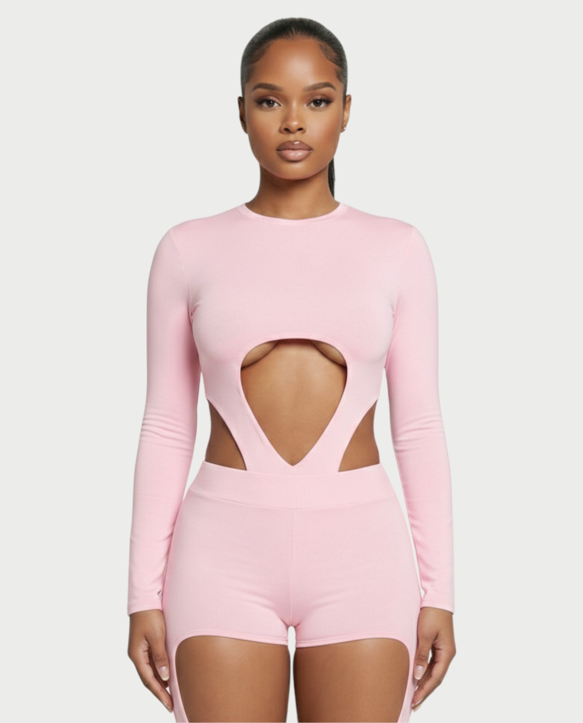 CELLA Cutout Long Sleeve Bodysuit & Shorts Set