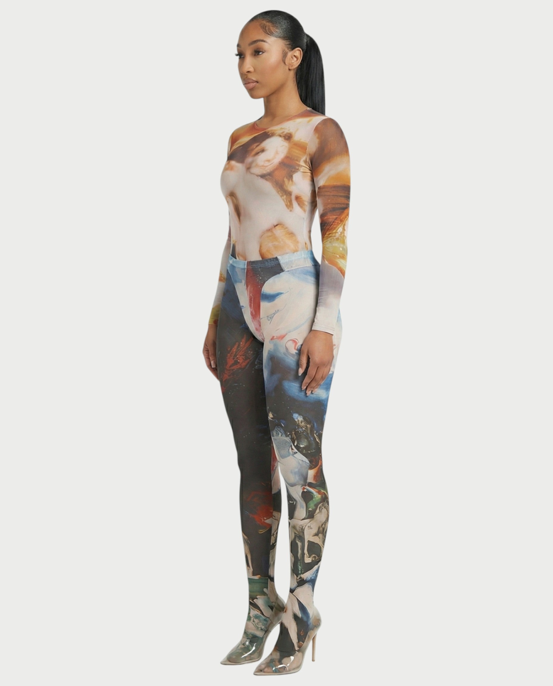 SHELBY Abstract Print Mesh Top & Tights Set