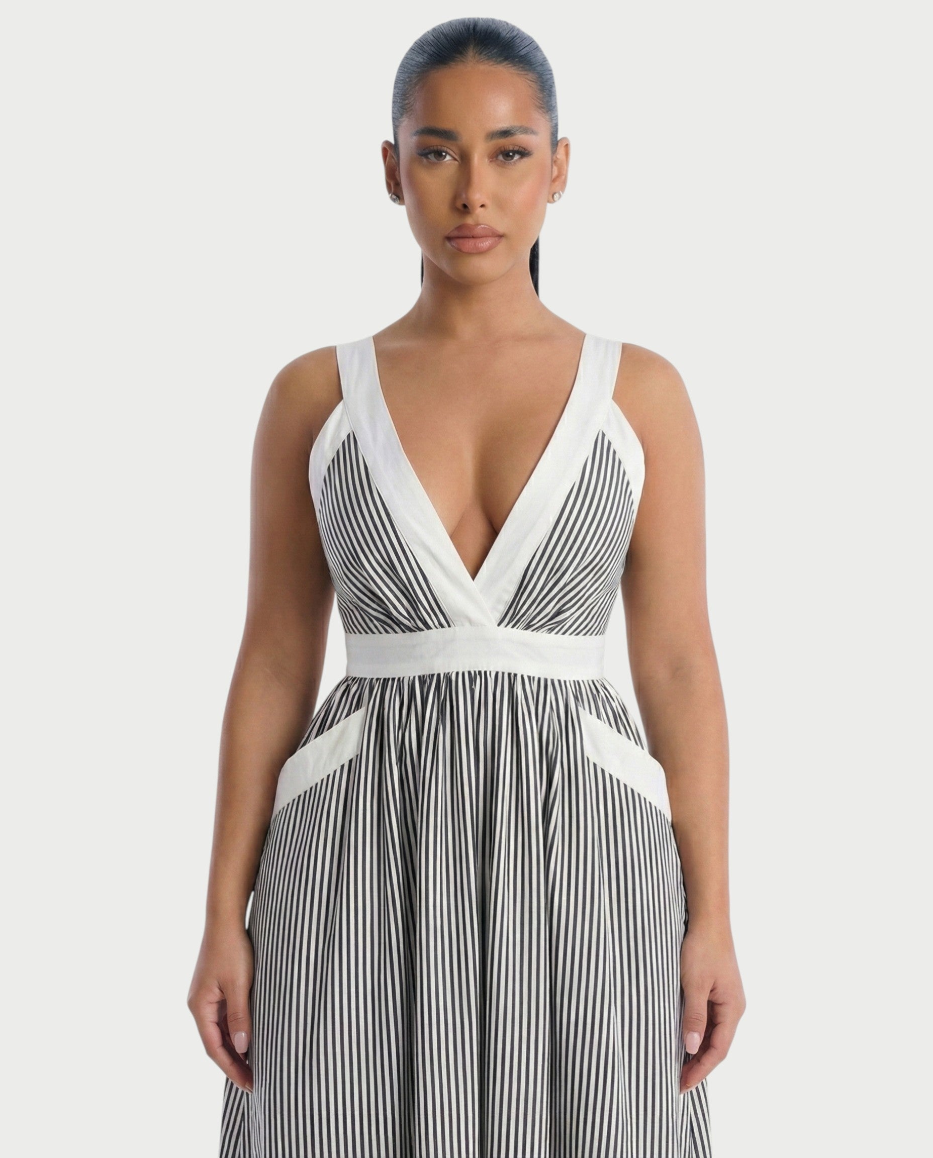 TALYA Striped deep V-neck Maxi Dress