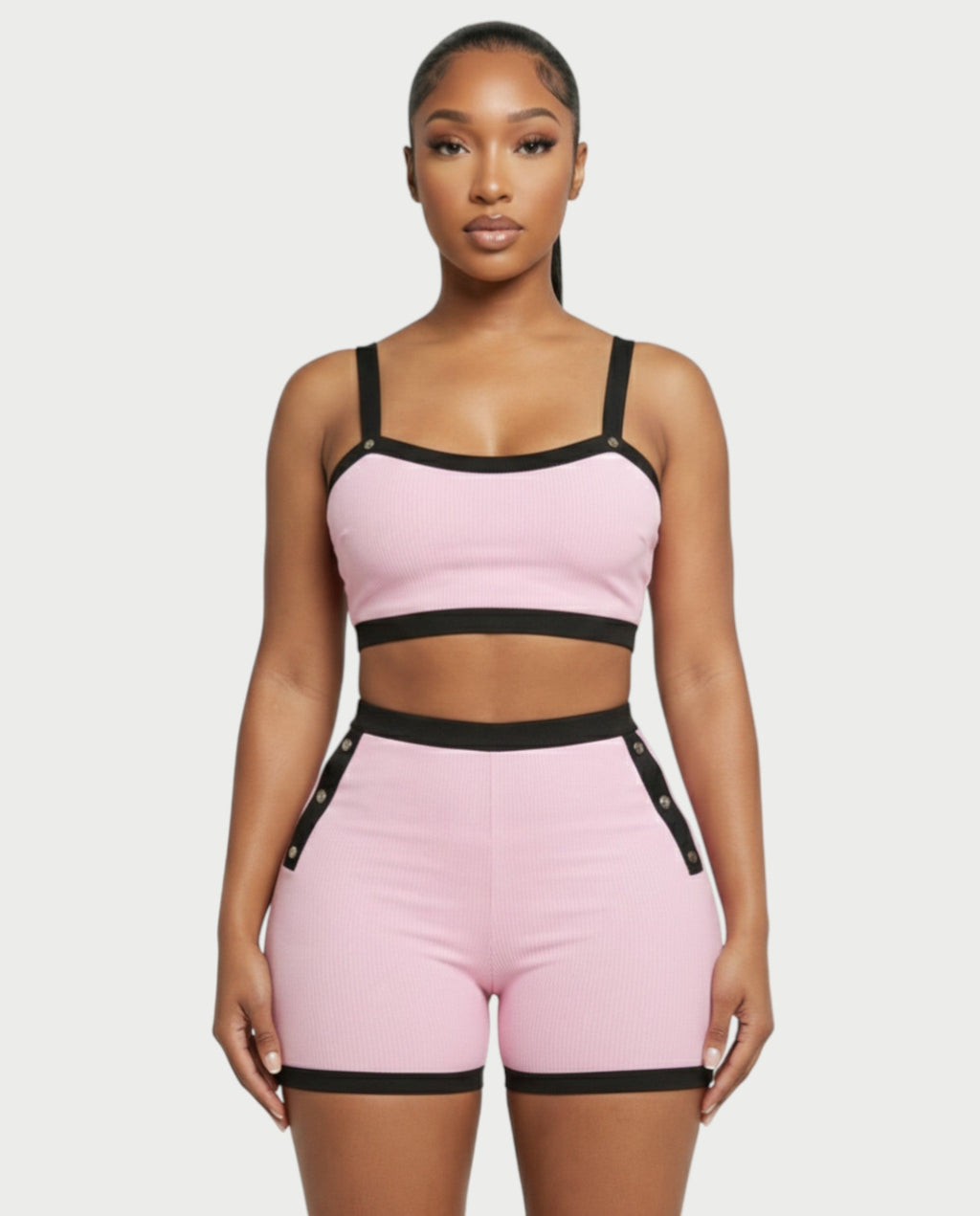 KAMRYN Contrast Trim Top & Shorts Set